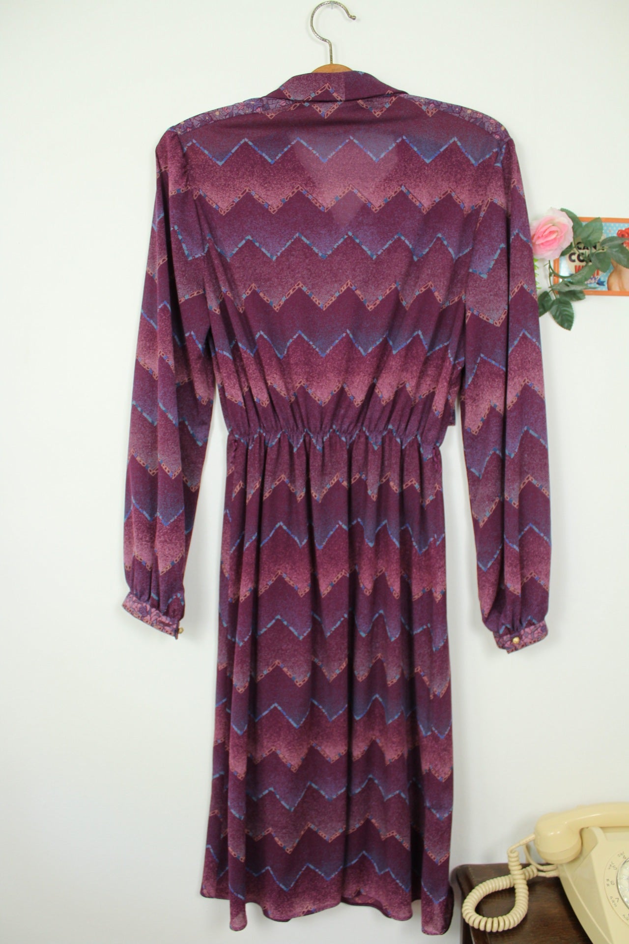 🌸🍒Robe vintage 70/80's violette zig zag preppy chic col lavallière - Taille 38/40🍒🌸