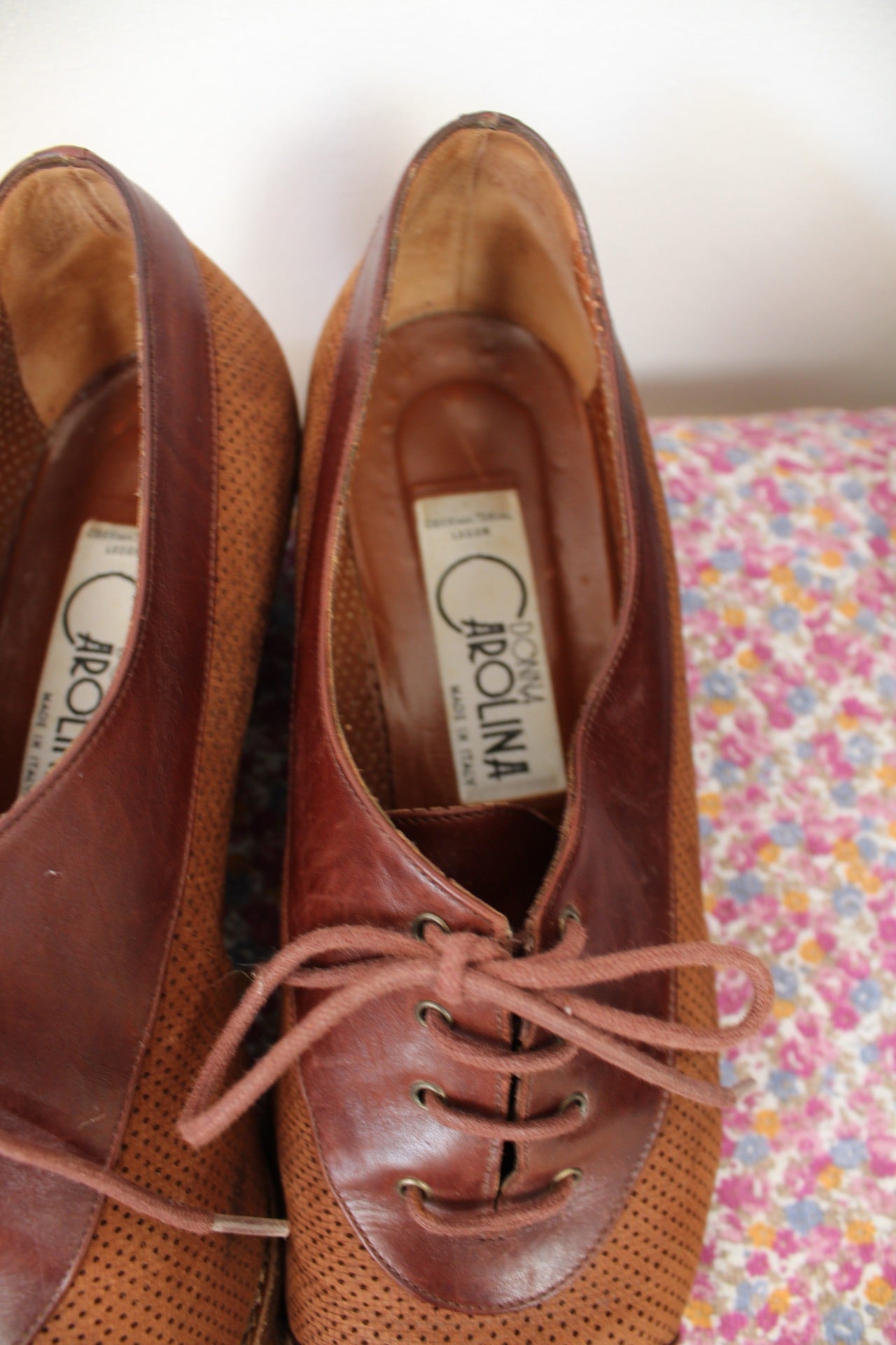 🌸🍒Derbies vintage années 80 marron tout cuir & petit talon bottier - pointure 40🍒🌸