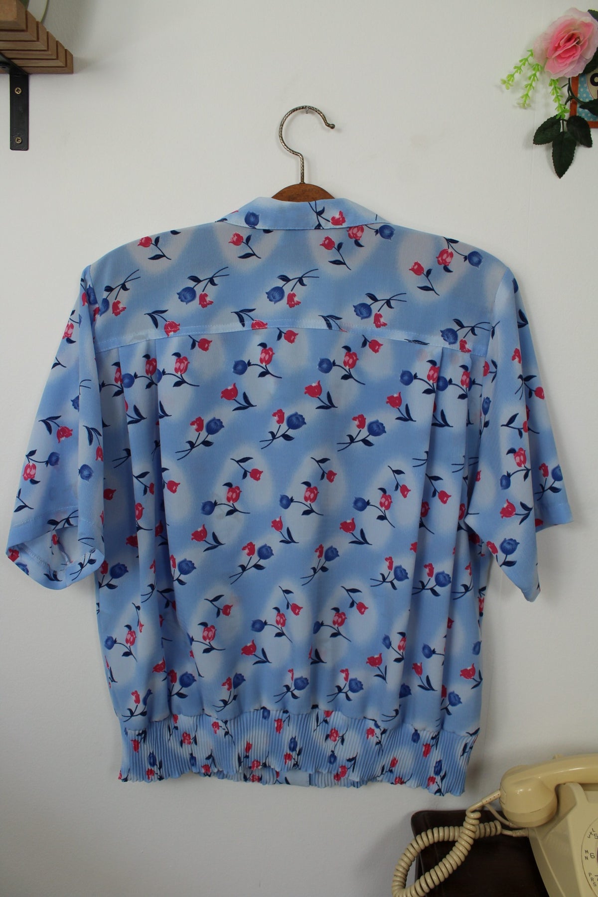 🌸🍒Chemise vintage années 90 bleu lumineux & tulipes - Taille 44/46🍒🌸