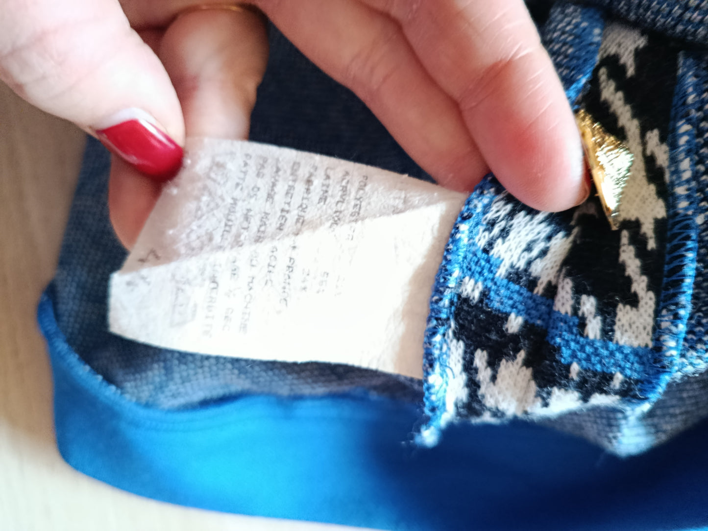 🌸🍒Cardigan vintage 80/90s graphique bleu & noir - boutons dorés chic - Taille 40/42🍒🌸
