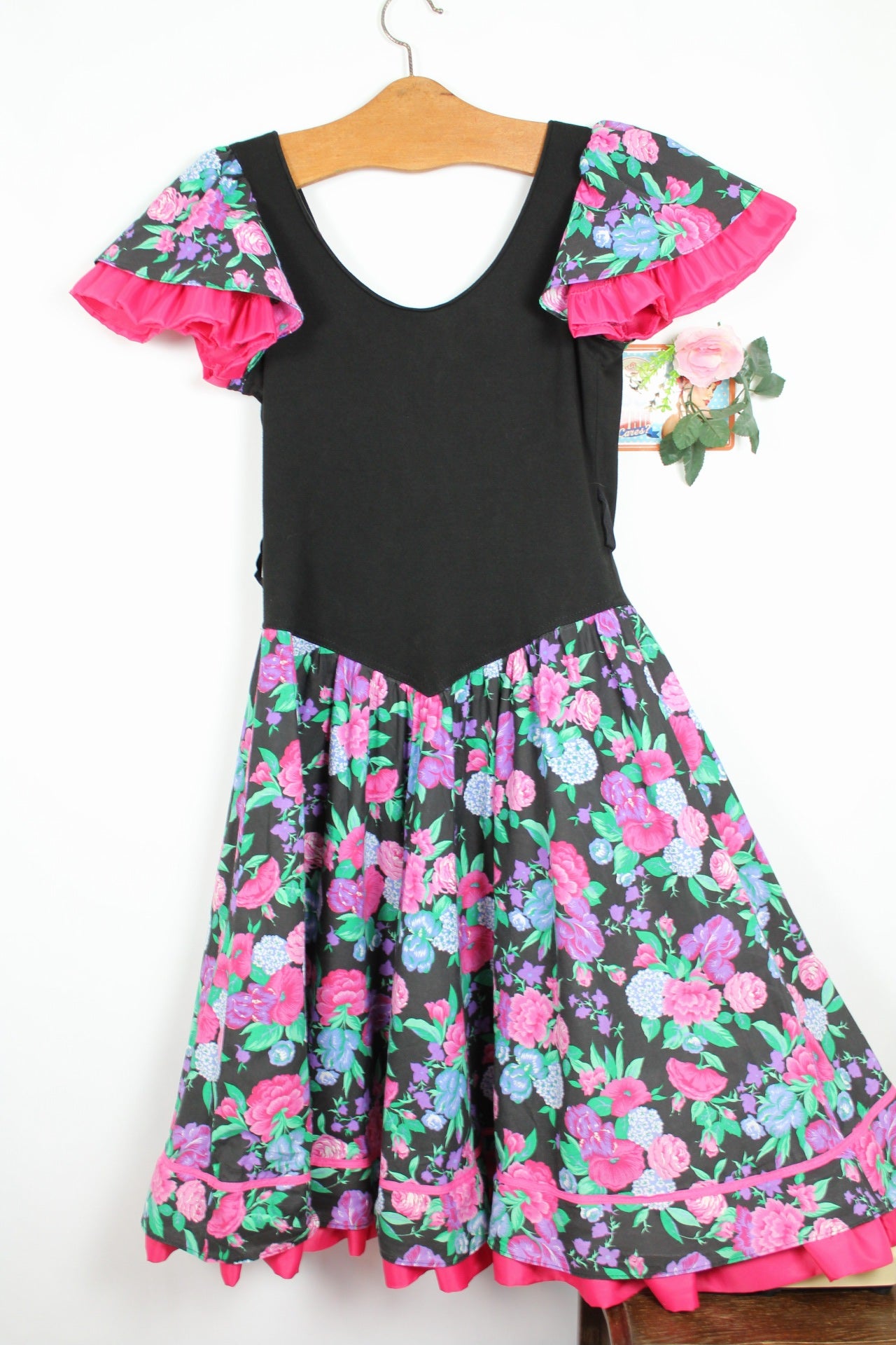 🌸🍒Robe vintage 80s plastron corset fleurie bohème romantique folk jupe évasée - Taille 36/38🍒🌸