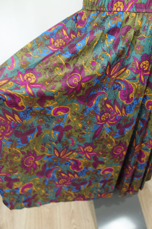 🍒🌸Jupe vintage 80's plissée motifs baroques psychédéliques floraux - Taille 42/44🌸🍒