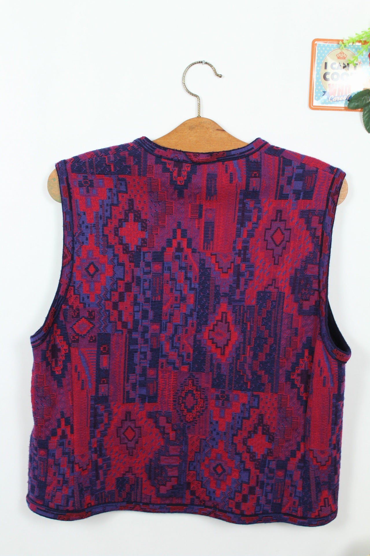 🌸🍒Gilet vintage Devernois Paris 80's - jacquard graphique bordeaux & violet - Taille 40/42🍒🌸
