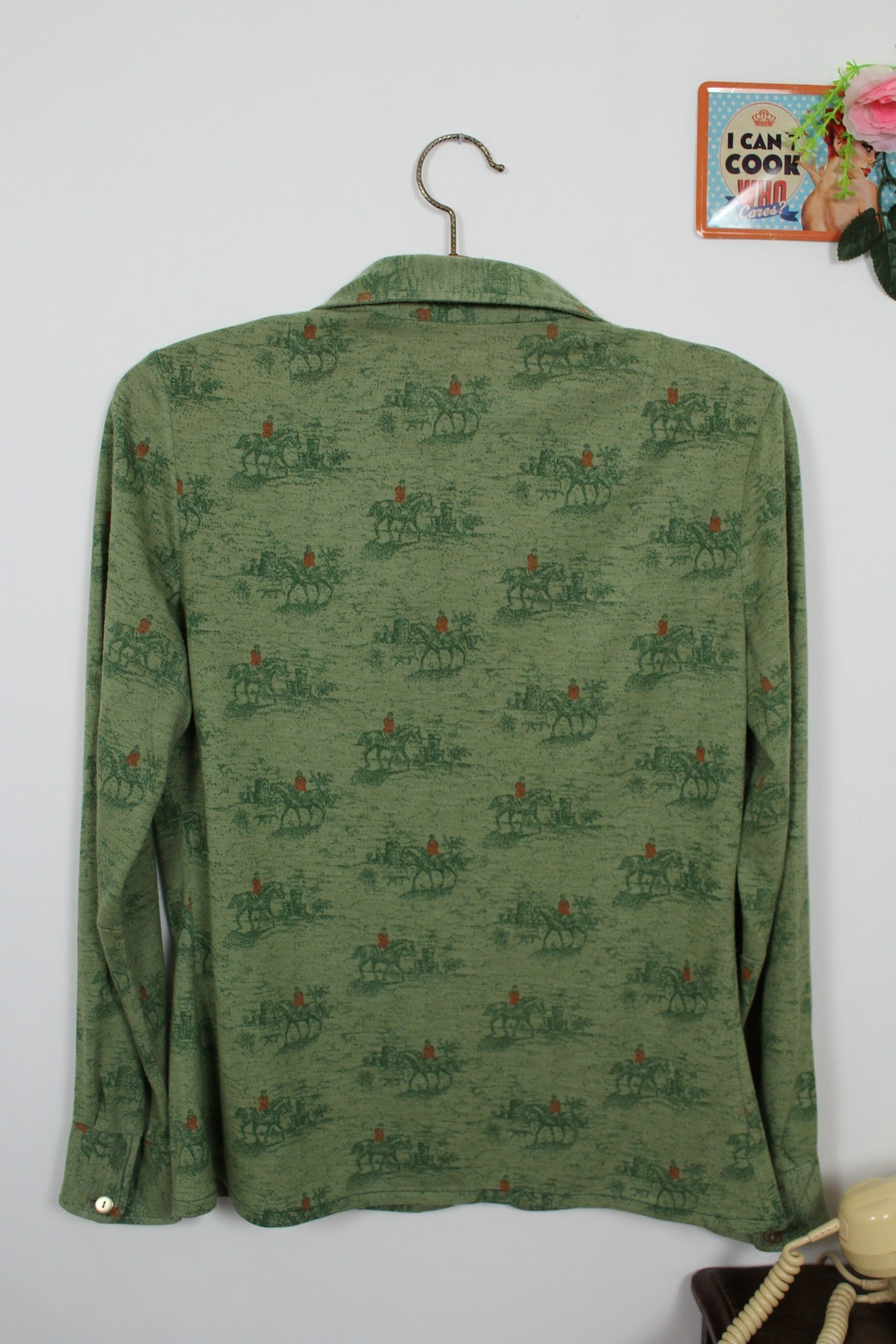 🌸🍒Chemise vintage 70's "chasse à courre" chevaux - made in France - Taille 38🍒🌸