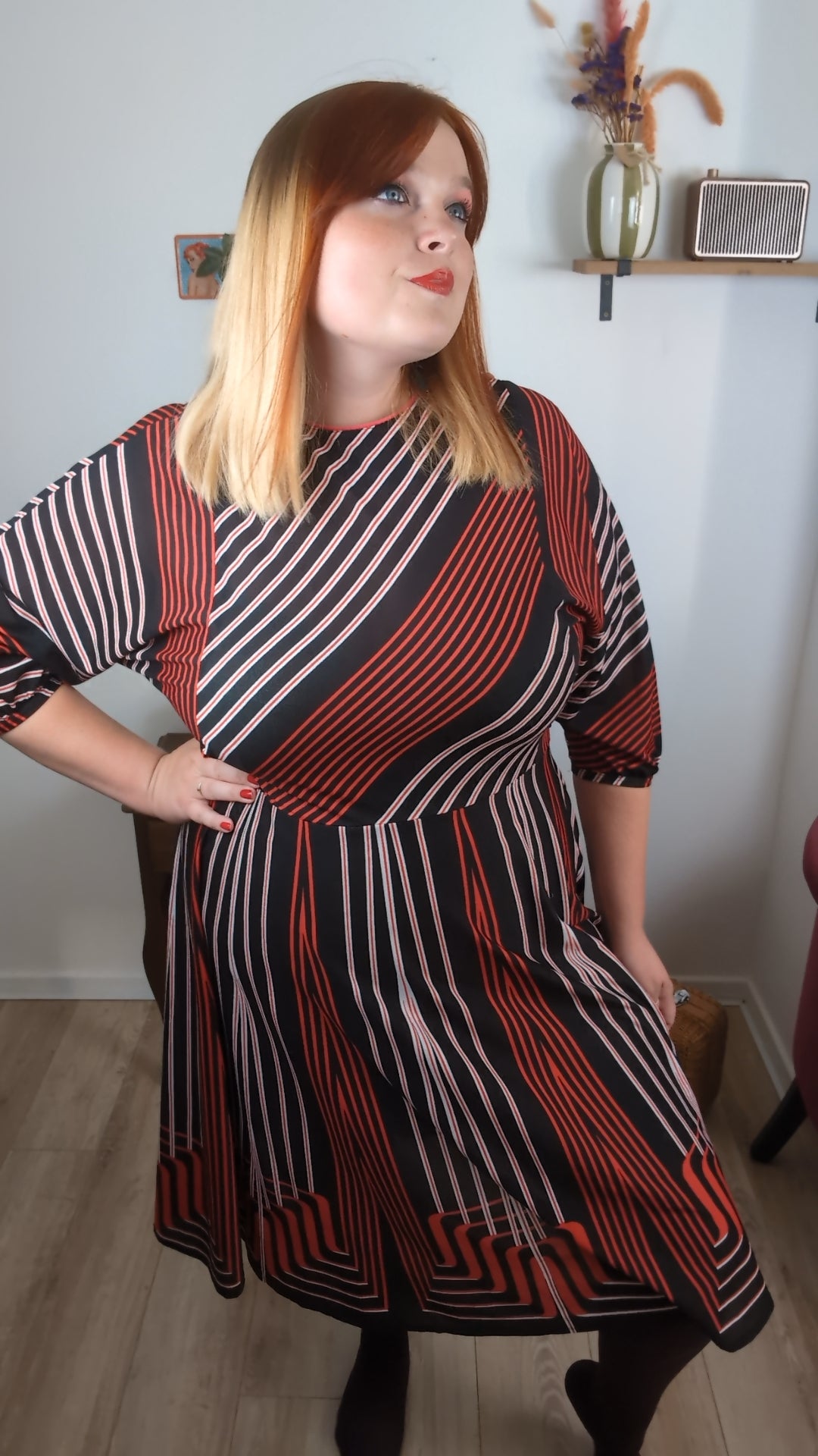 Robe vintage années 70 manches longues rayée automne chic - Taille 40/42