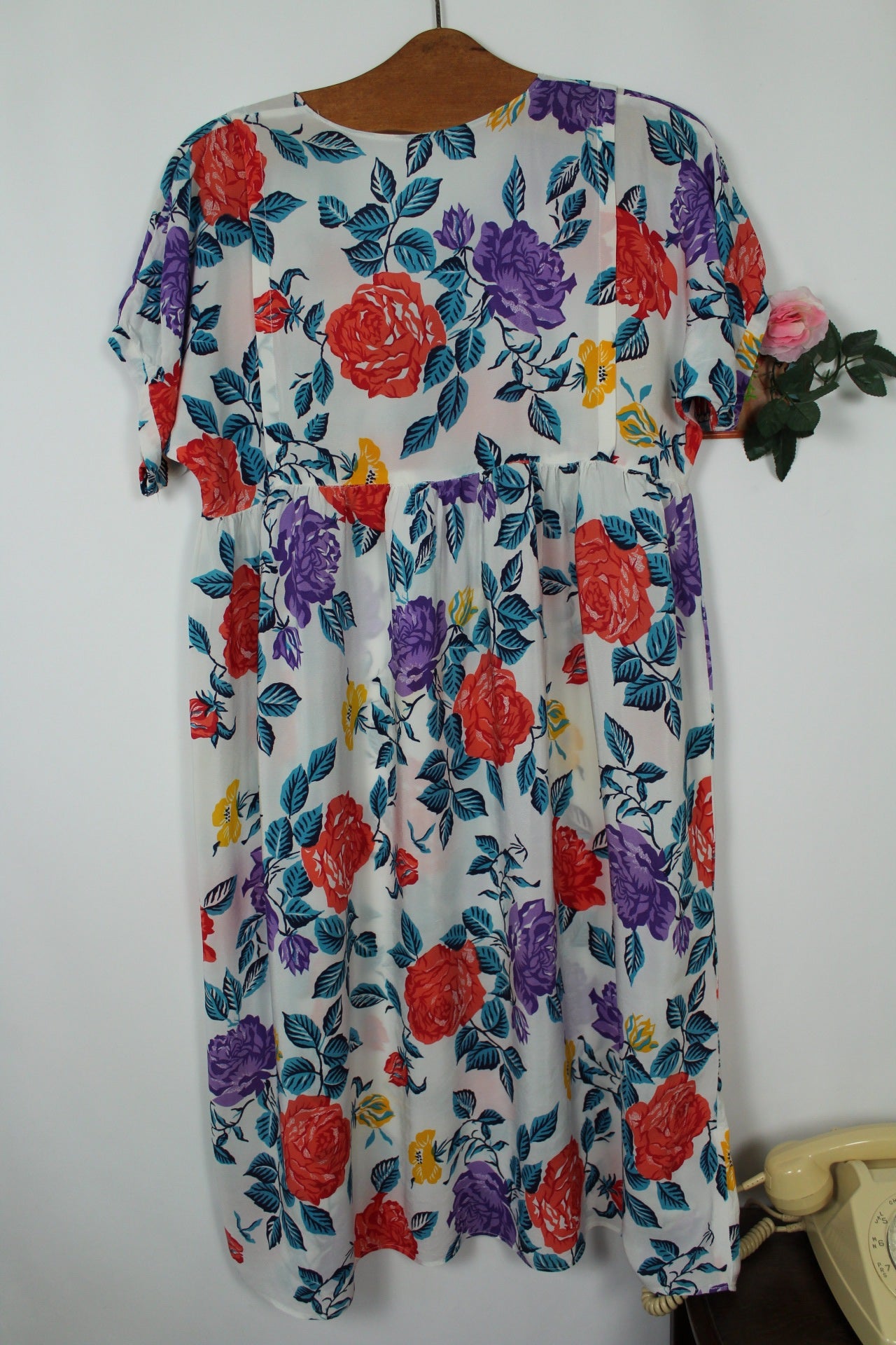 🌸🍒Robe vintage 80's blanche fleurie pep's - coupe & manches amples - Taille 38/40🍒🌸