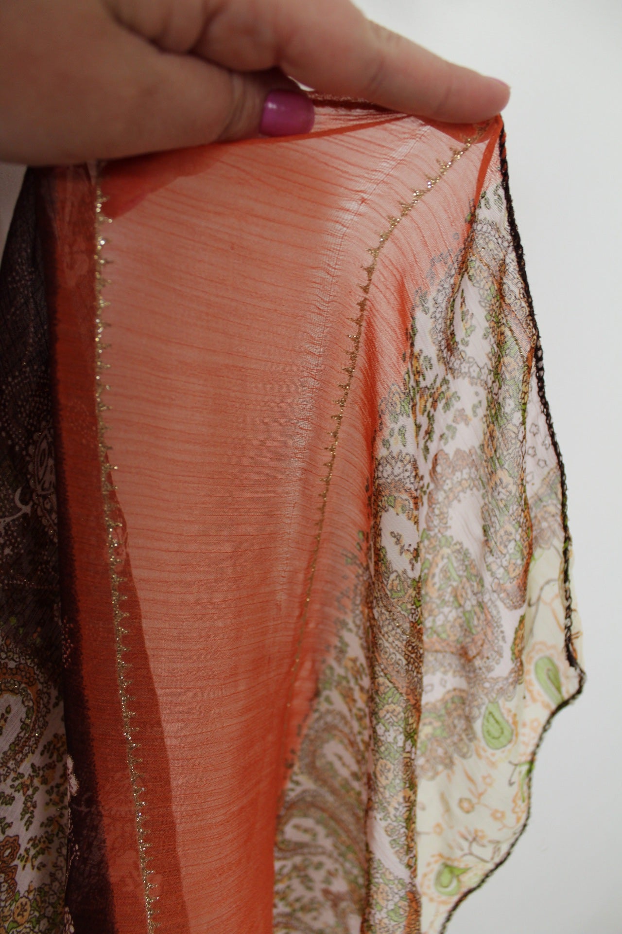 🌸🍒Long foulard coloré paisley fleuri & dorures🍒🌸