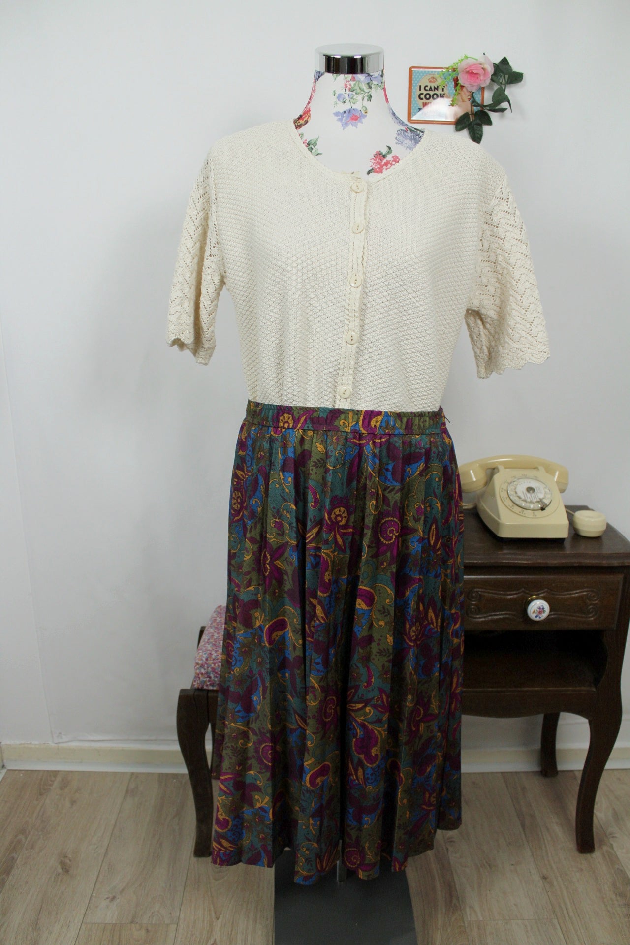 🌸🍒Gilet crème vintage 90's manches courtes crocheté 100% coton - Taille 42/44🍒🌸