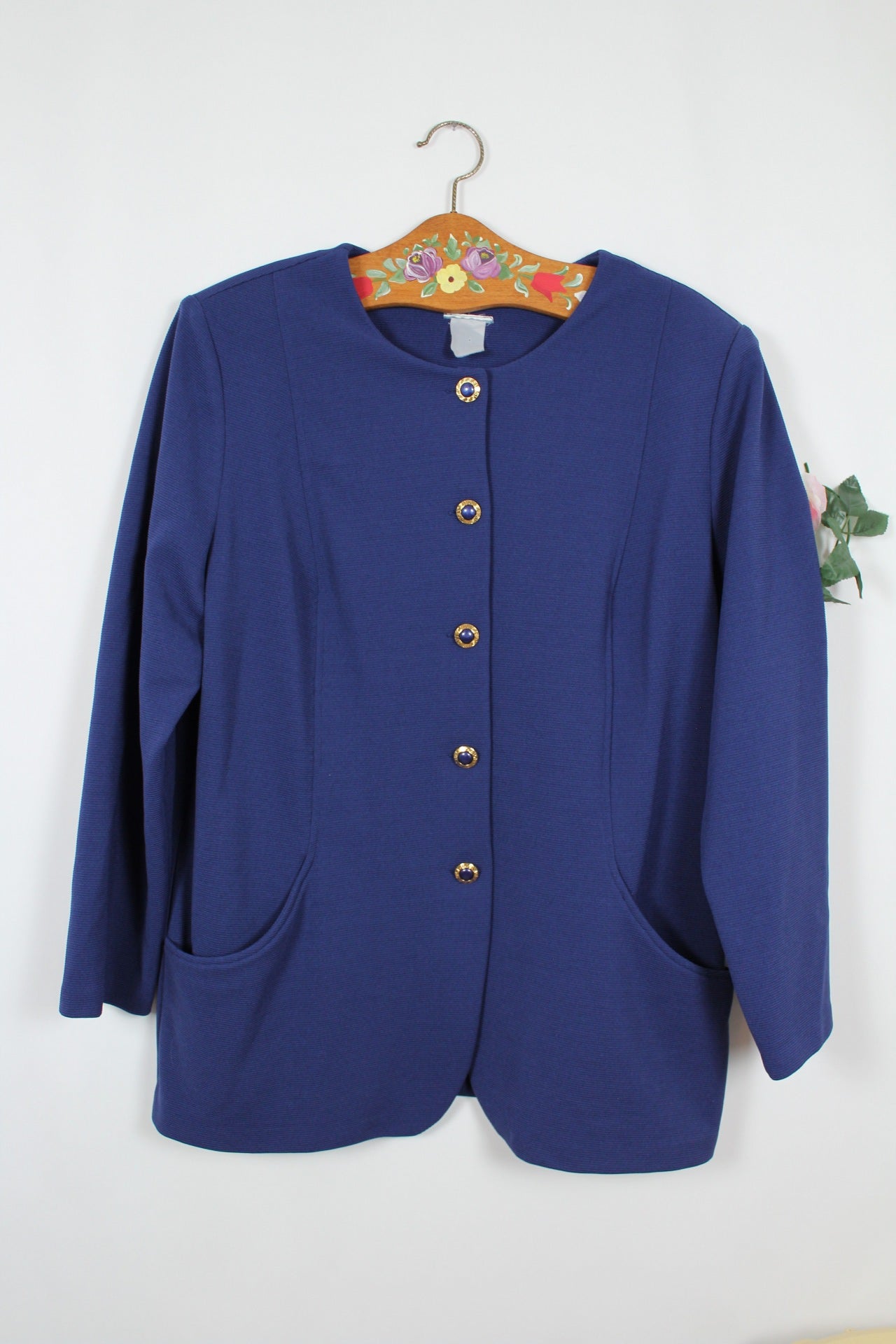 🌸🍒Veste blazer vintage 80/90s - bleu roi à boutons bijoux chic - Taille 40/42🍒🌸