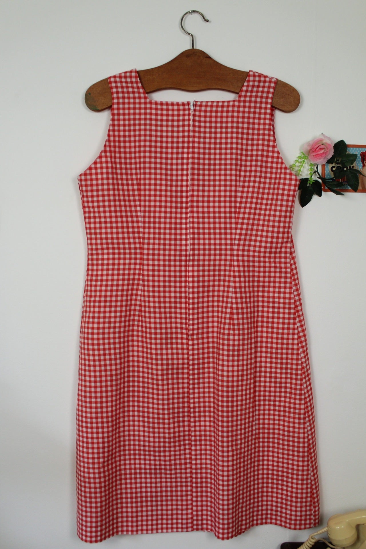 🌸🍒Robe vintage 60/70's vichy rouge & blanc allure champêtre à la française - Taille 38/40🍒🌸