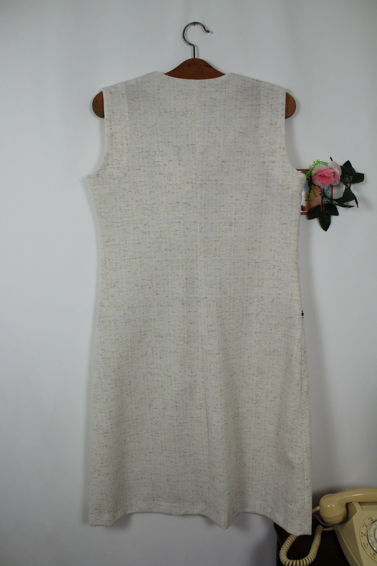 🍒🌸Robe vintage 80s crème chinée en lin - Taille 40🌸🍒