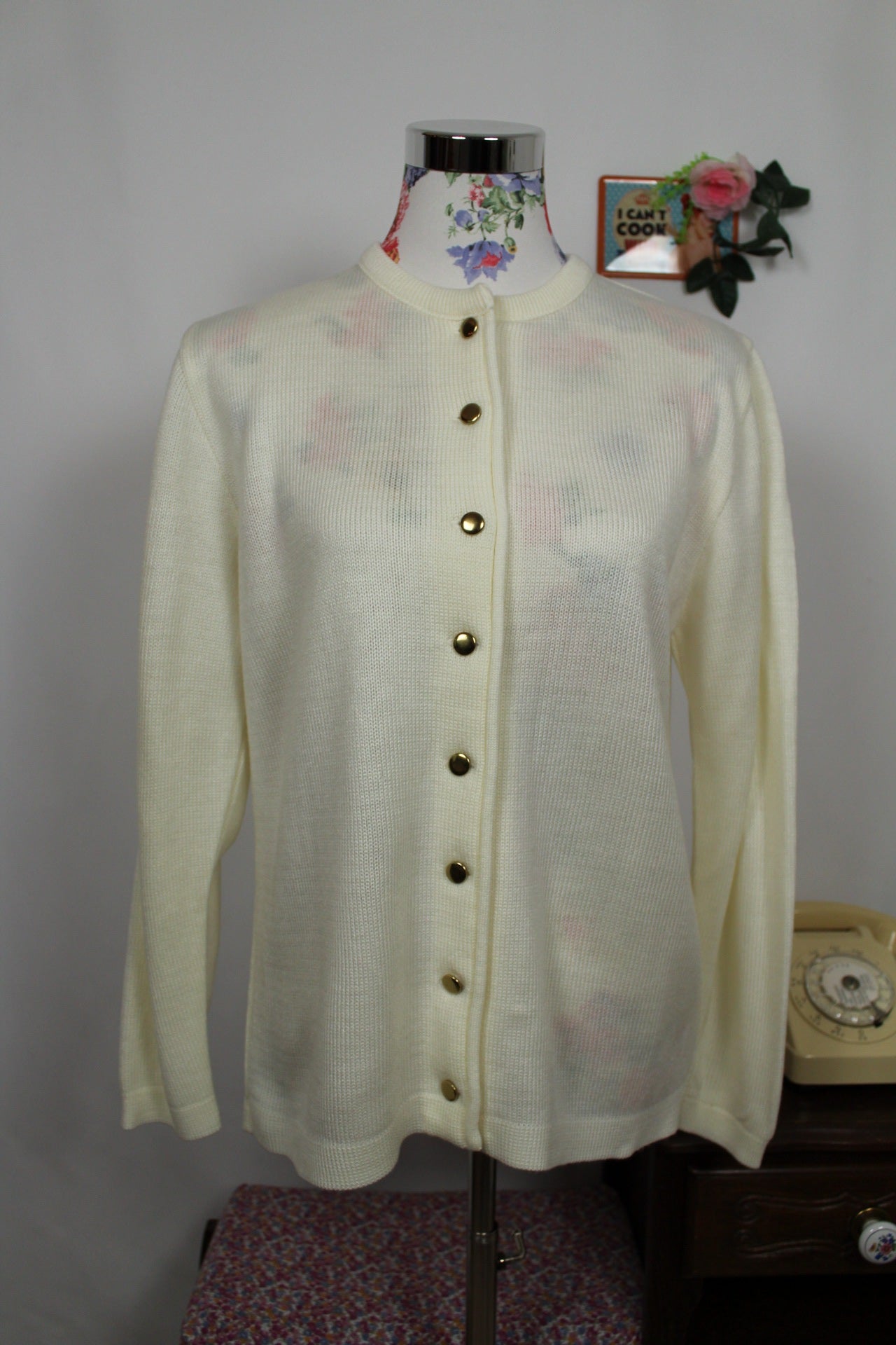 Pull Vintage Canat Paris - Col Boutonné Motif Baroque - Made In France - Taille L