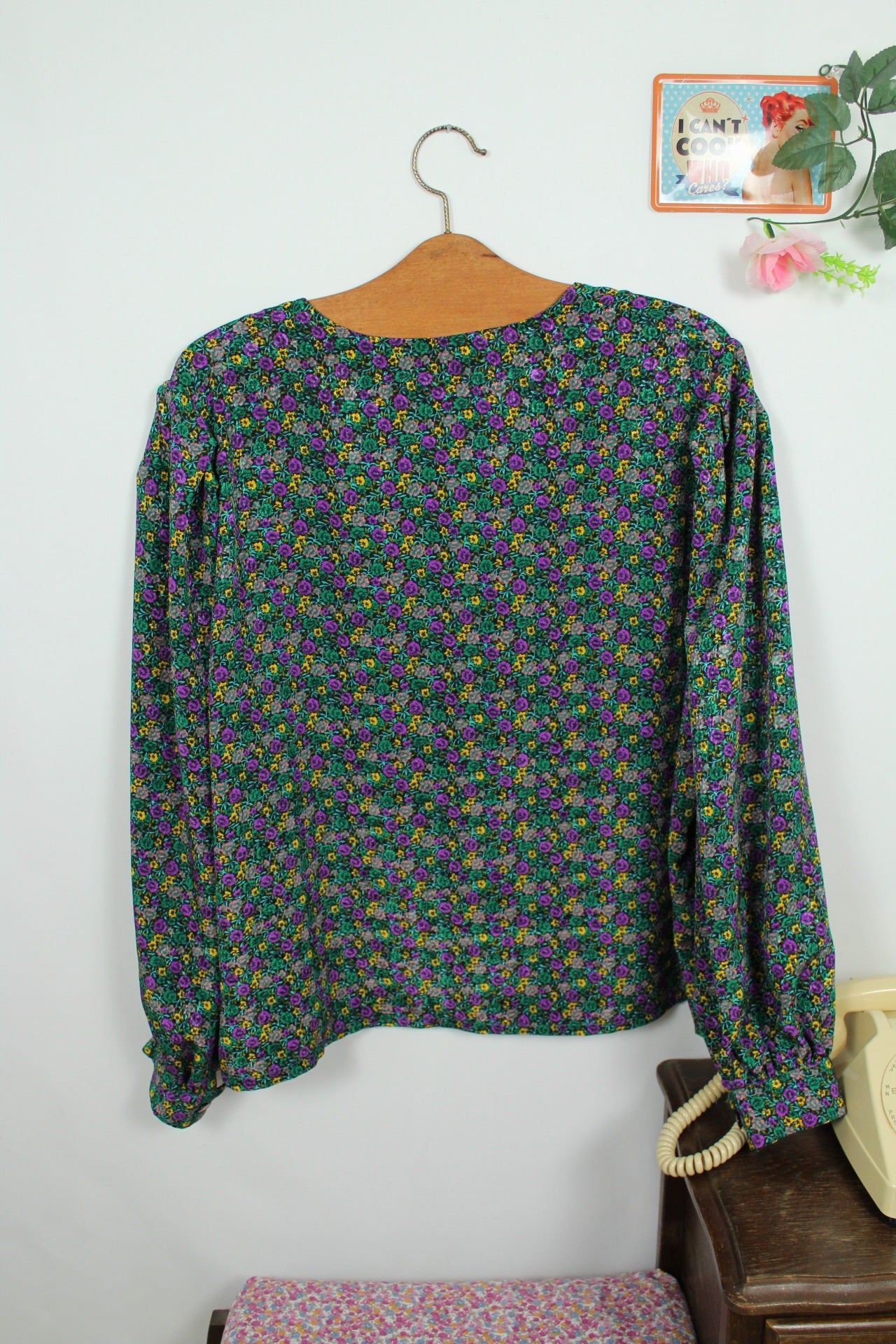 🌸🍒Blouse vintage 80/90s fait main fleurie - manches bouffantes & boutons nacrés - Taille 46/48🍒🌸