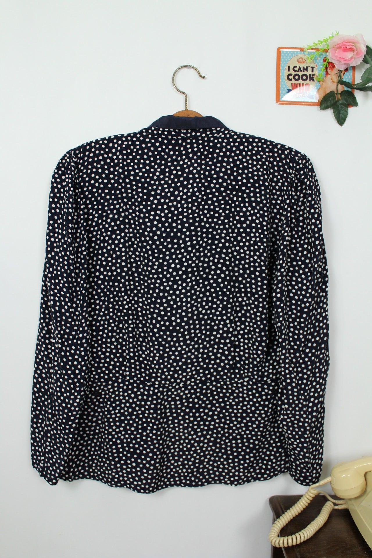 🌸🍒Blouse vintage 80's à pois pin-up - ourlet en V arrondi - Taille 40🍒🌸