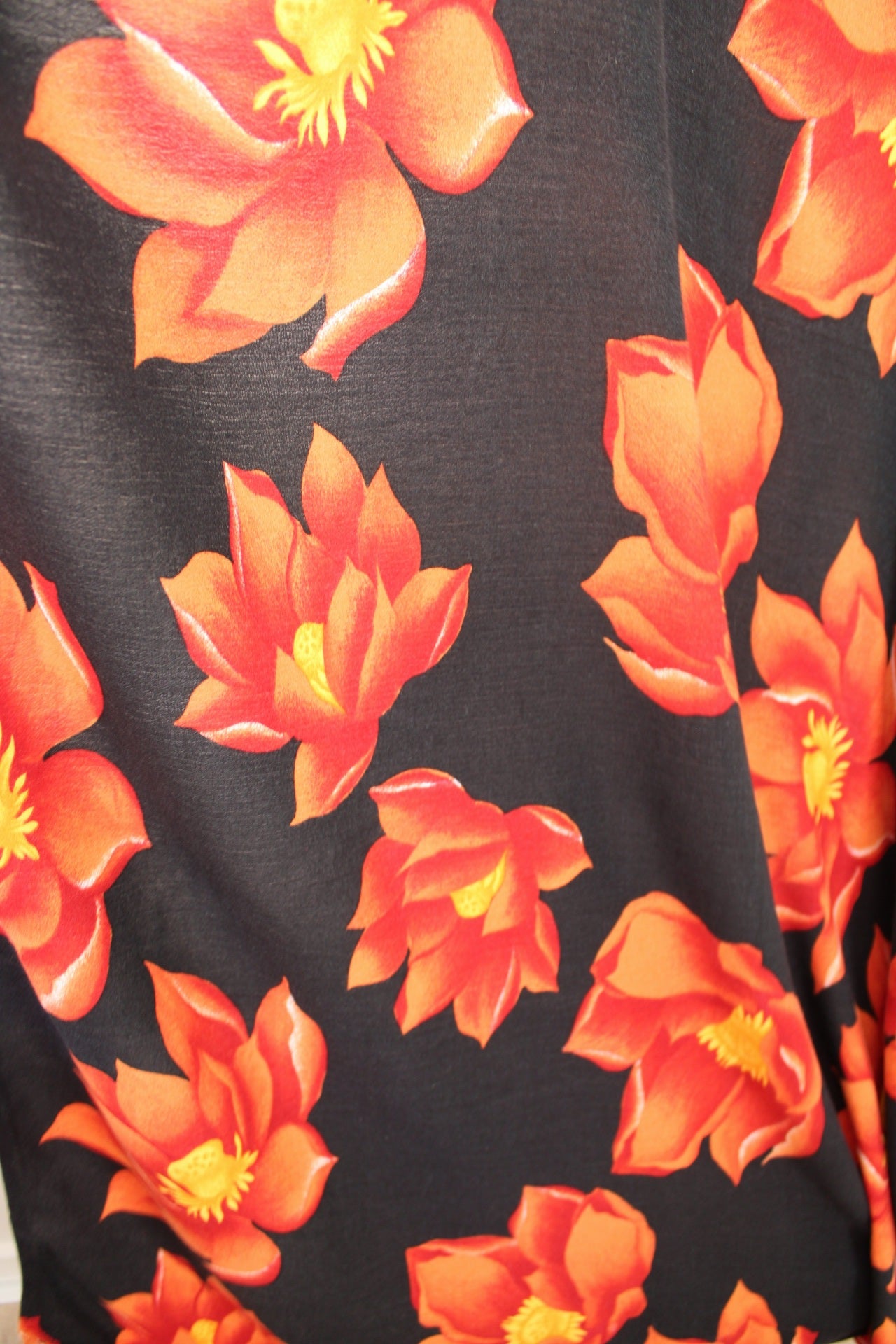 🌸🍒Paréo vintage 90's noir & fleurs de lotus XXL 🍒🌸