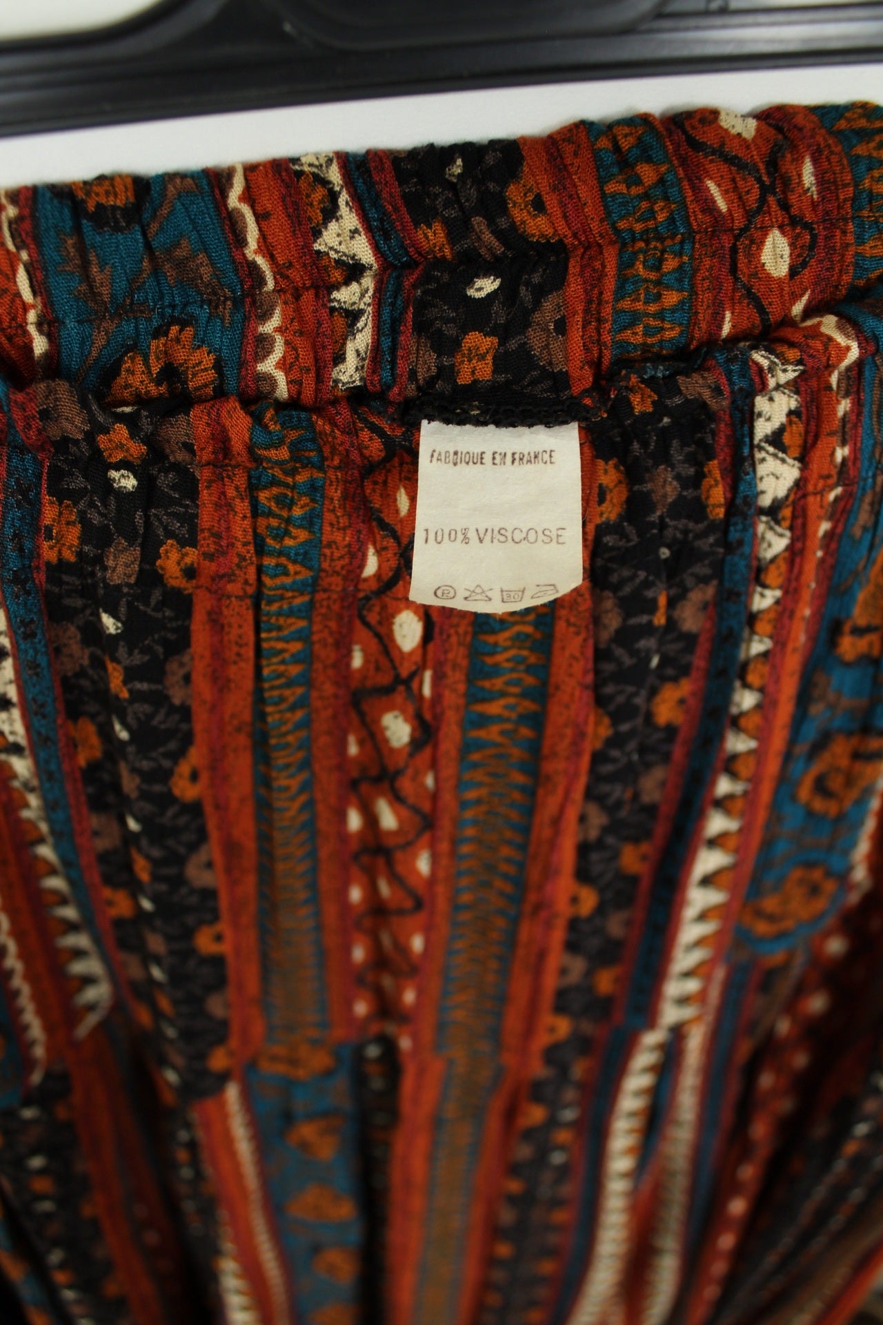 🌸🍒Jupe midi vintage 70's bohème folk terracotta & turquoise - Taille 36 à 40🍒🌸
