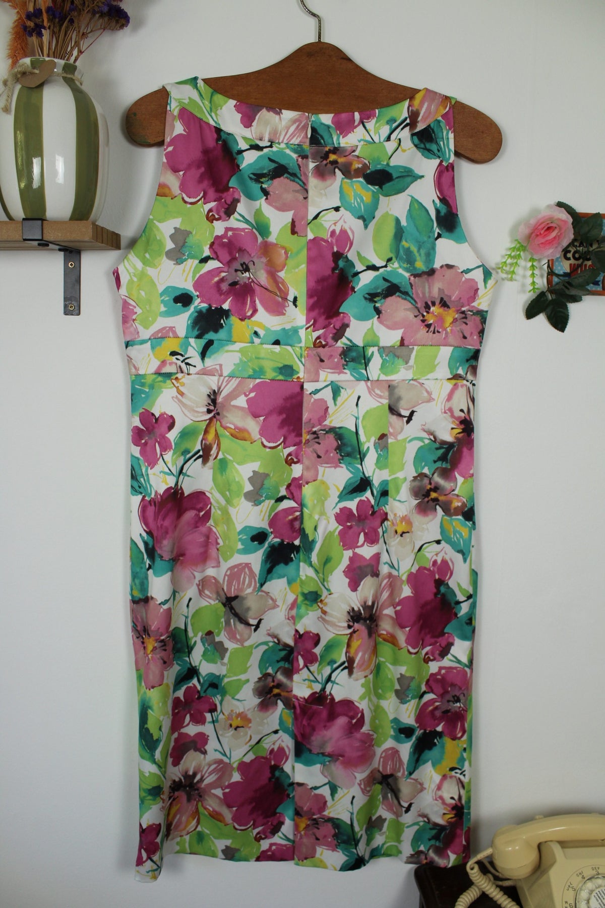 Robe vintage années 80/90 fleure façon aquarelle satinée - Taille 38/40