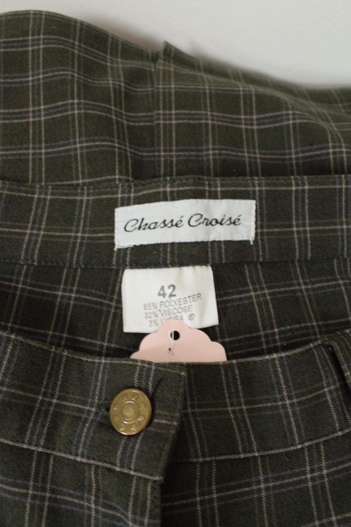 Jupe vintage années 90 à carreaux tartan vert foncé Chassé Croisé - Taille 38