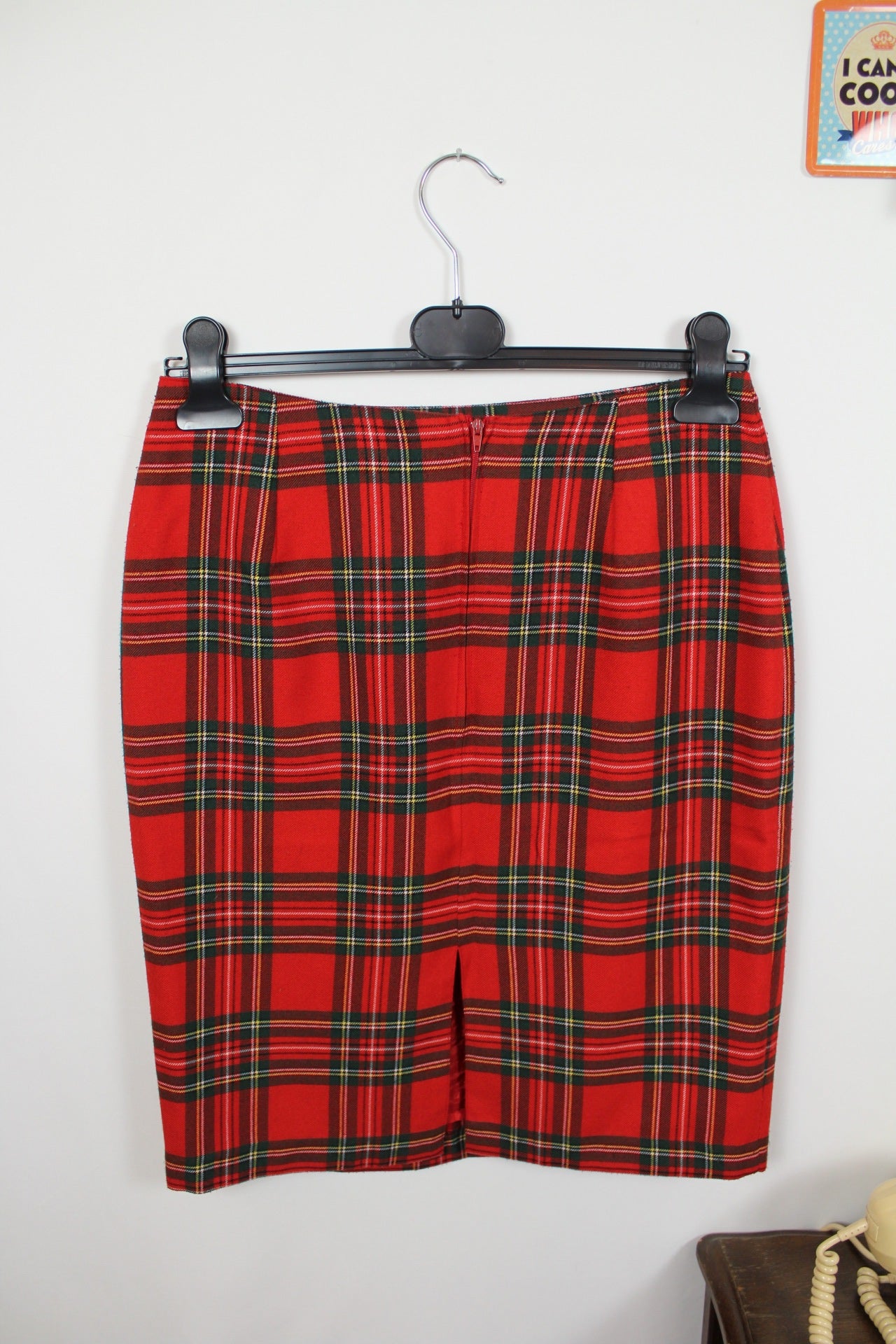 🌸🍒Jupe crayon vintage 90's tartan rouge esprit British chic - Taille 38🍒🌸