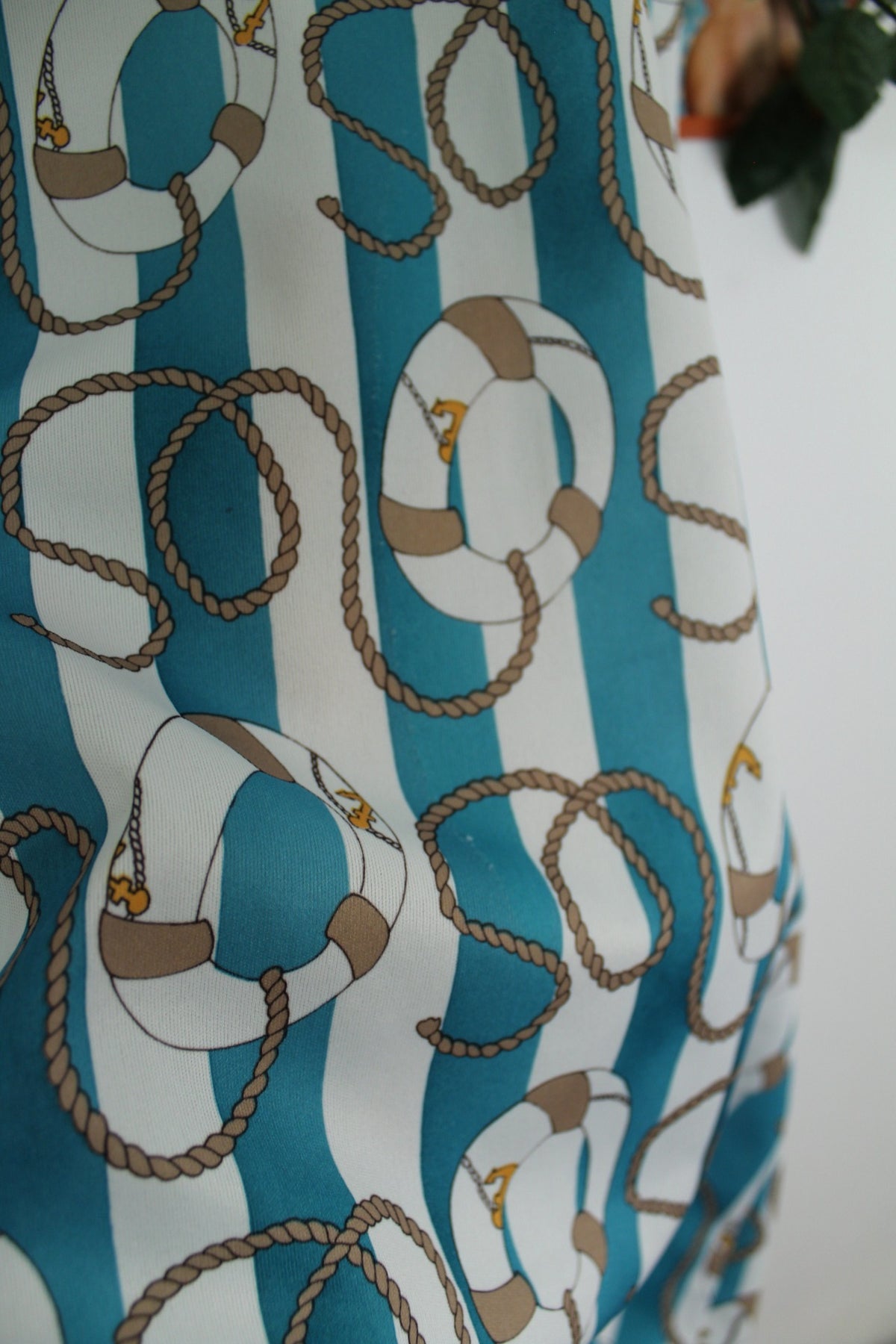 🌸🍒Robe vintage années 80 Navy rayures turquoises & motifs nautiques - Taille 38 à 42🍒🌸