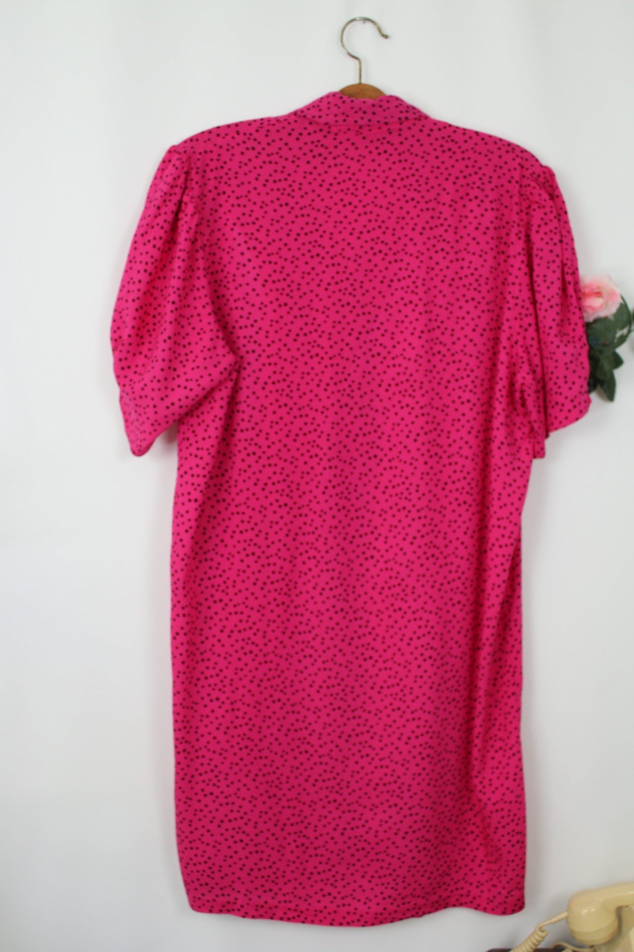 🌸🍒Robe vintage 80's rose pep's et pois style pin-up/rockabilly 50's - Taille 42/44🍒🌸