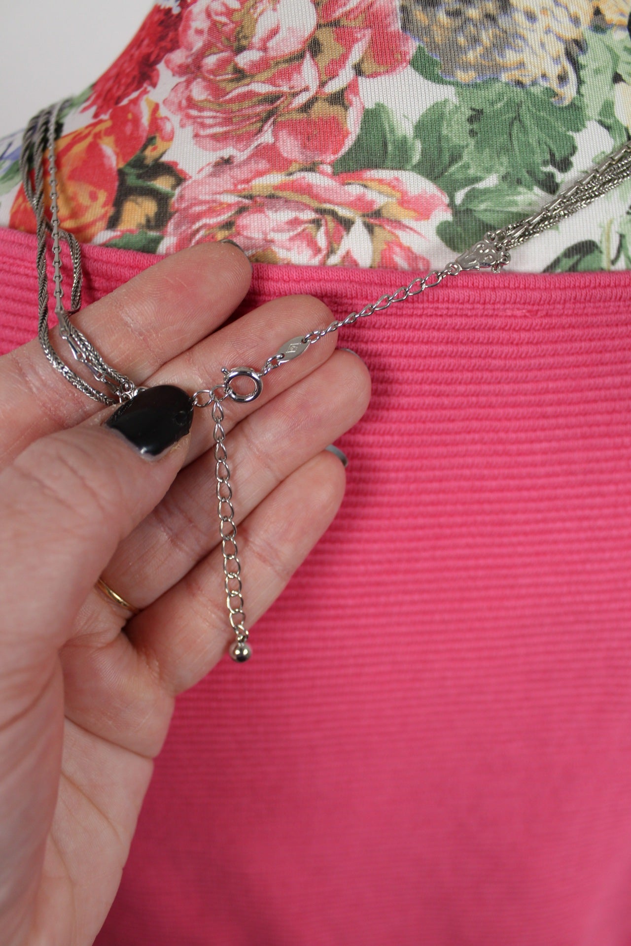 🌸🍒Collier long multi-rangs argenté & perles nacrées - années 90🌸🍒