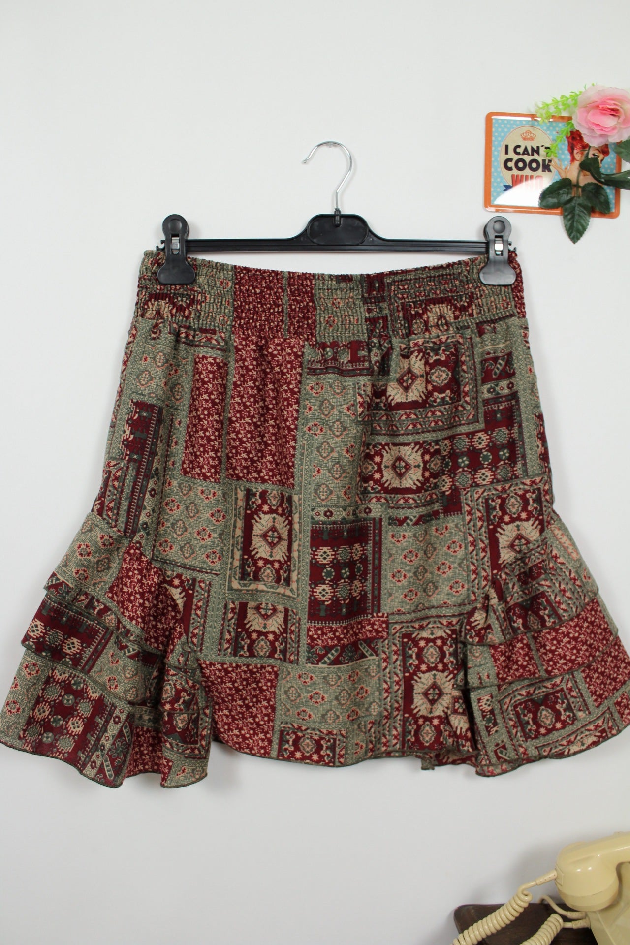 🌸🍒Jupe Agathe Velmont volantée motifs géométriques & fleurs style bohème - Taille 40/42🍒🌸