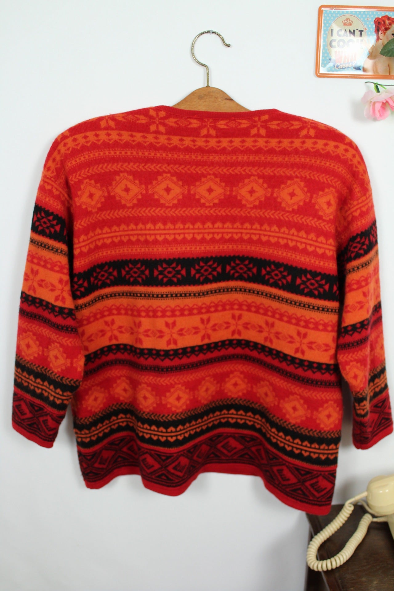 🌸🍒Pull vintage en laine 90's Symétrie rouge & noir - motifs graphiques - Taille 40/42🍒🌸
