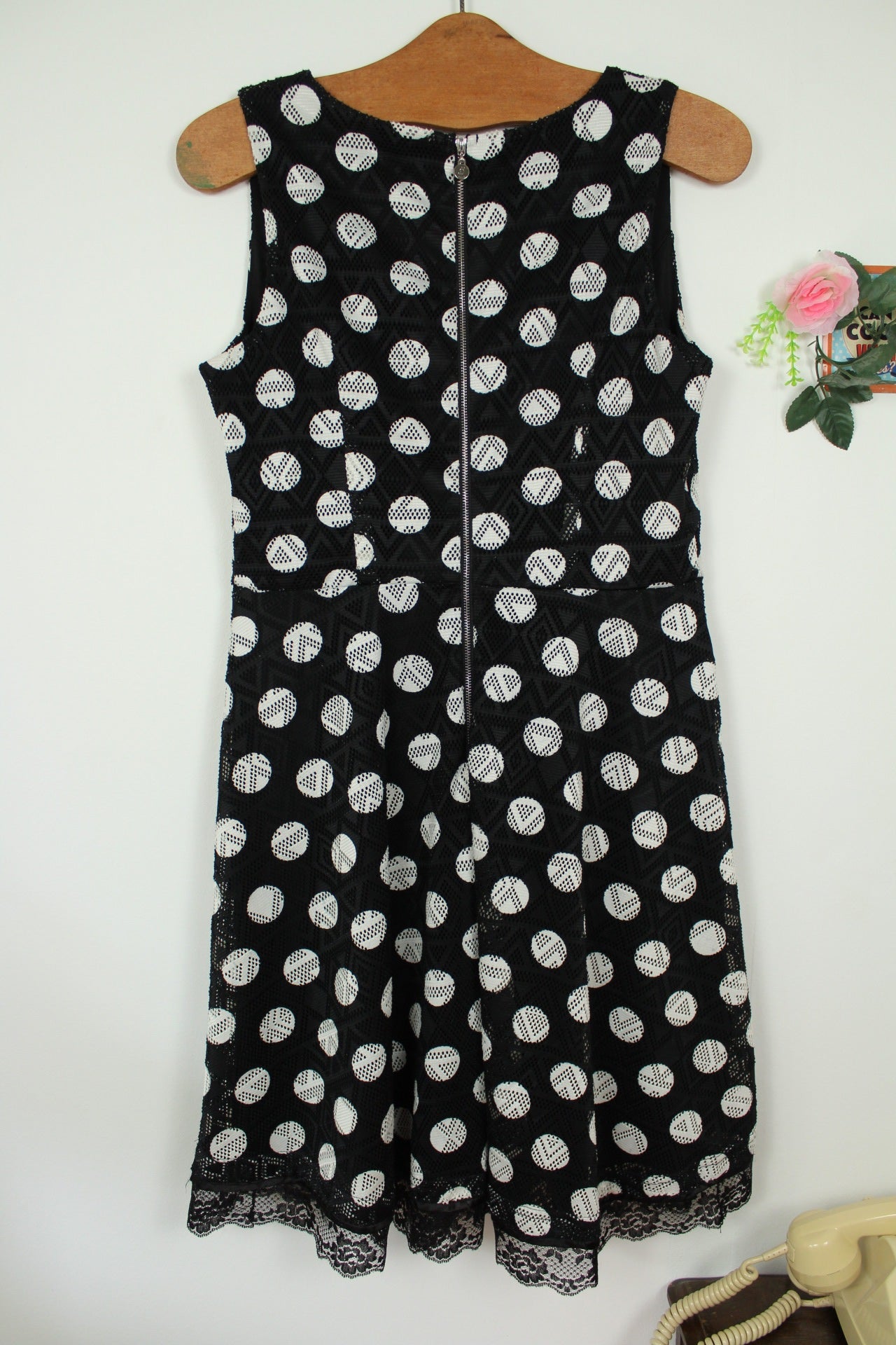 🌸🍒Robe pin-up/rockabilly Jus d'Orange pois ajourés - Taille 38🍒🌸