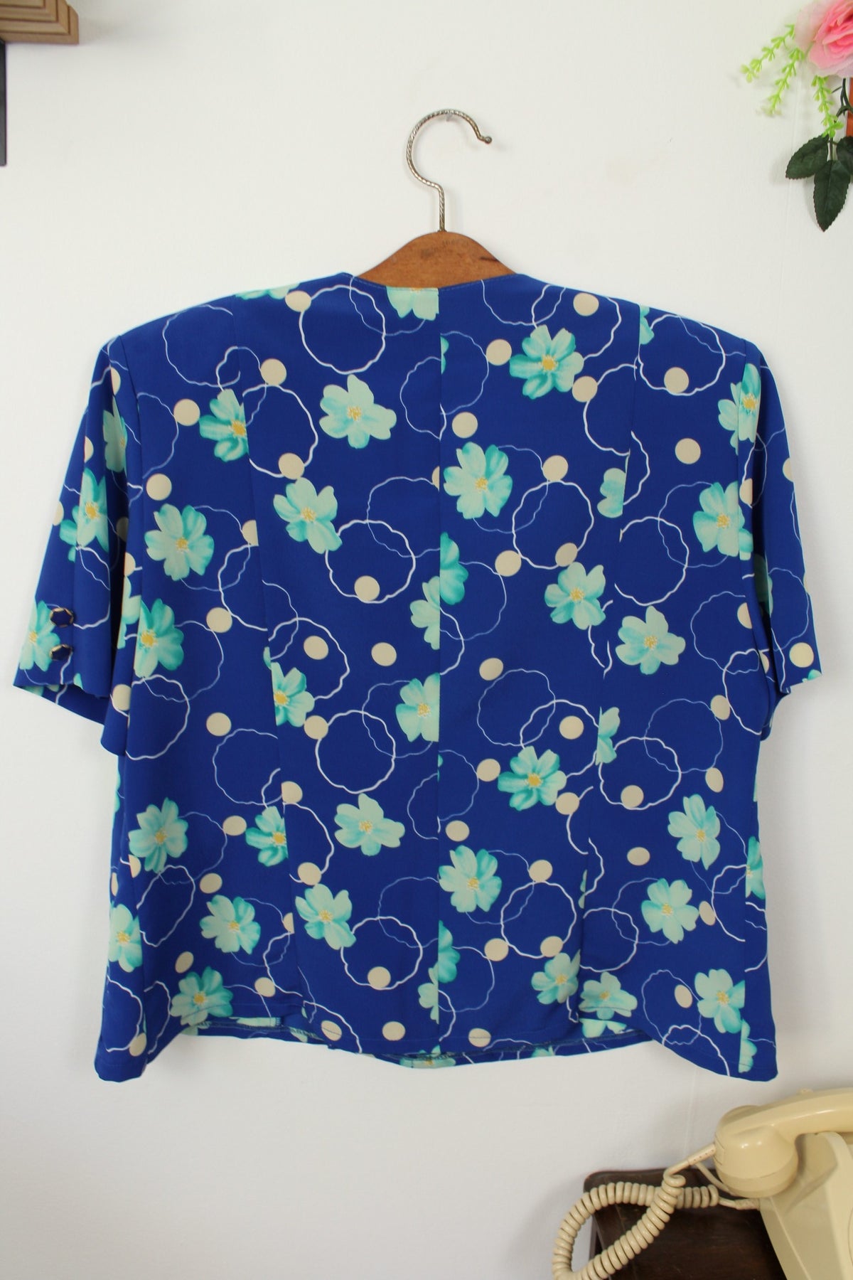 🌸🍒Chemise vintage années 80 bleu pep's - pois & fleurs - Taille 40🍒🌸