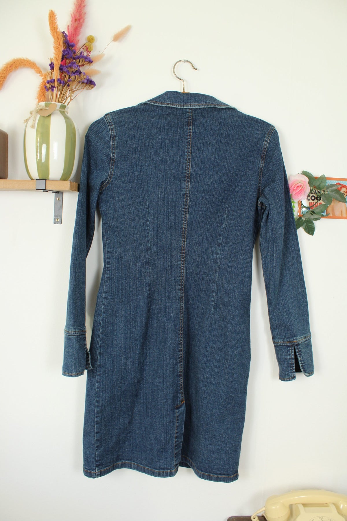 Robe vintage années 90 en jean & laçage marron - Taille 36