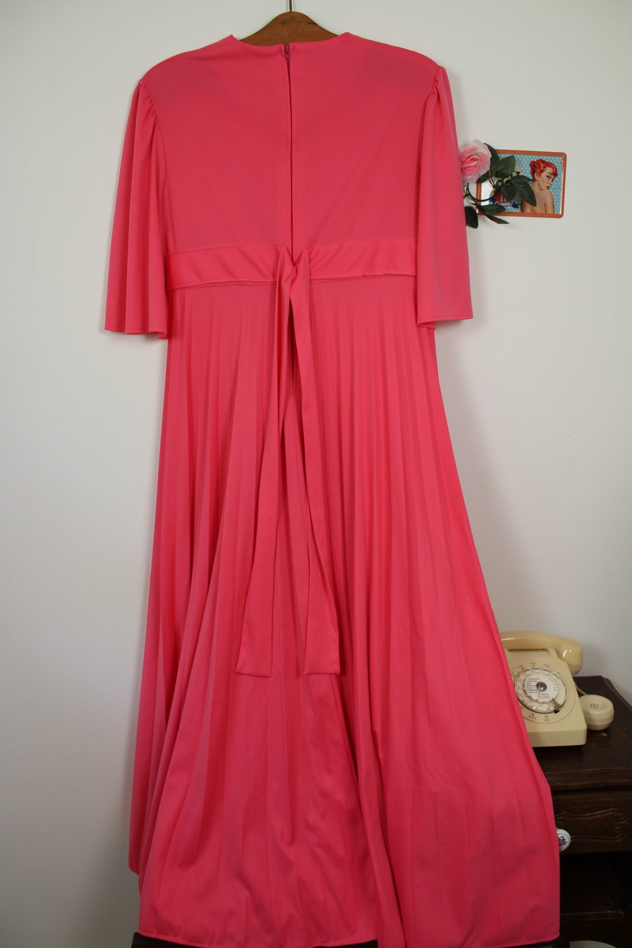 🌸🍒Robe longue vintage 70/80's rose pep's coupe empire - Taille 40🍒🌸