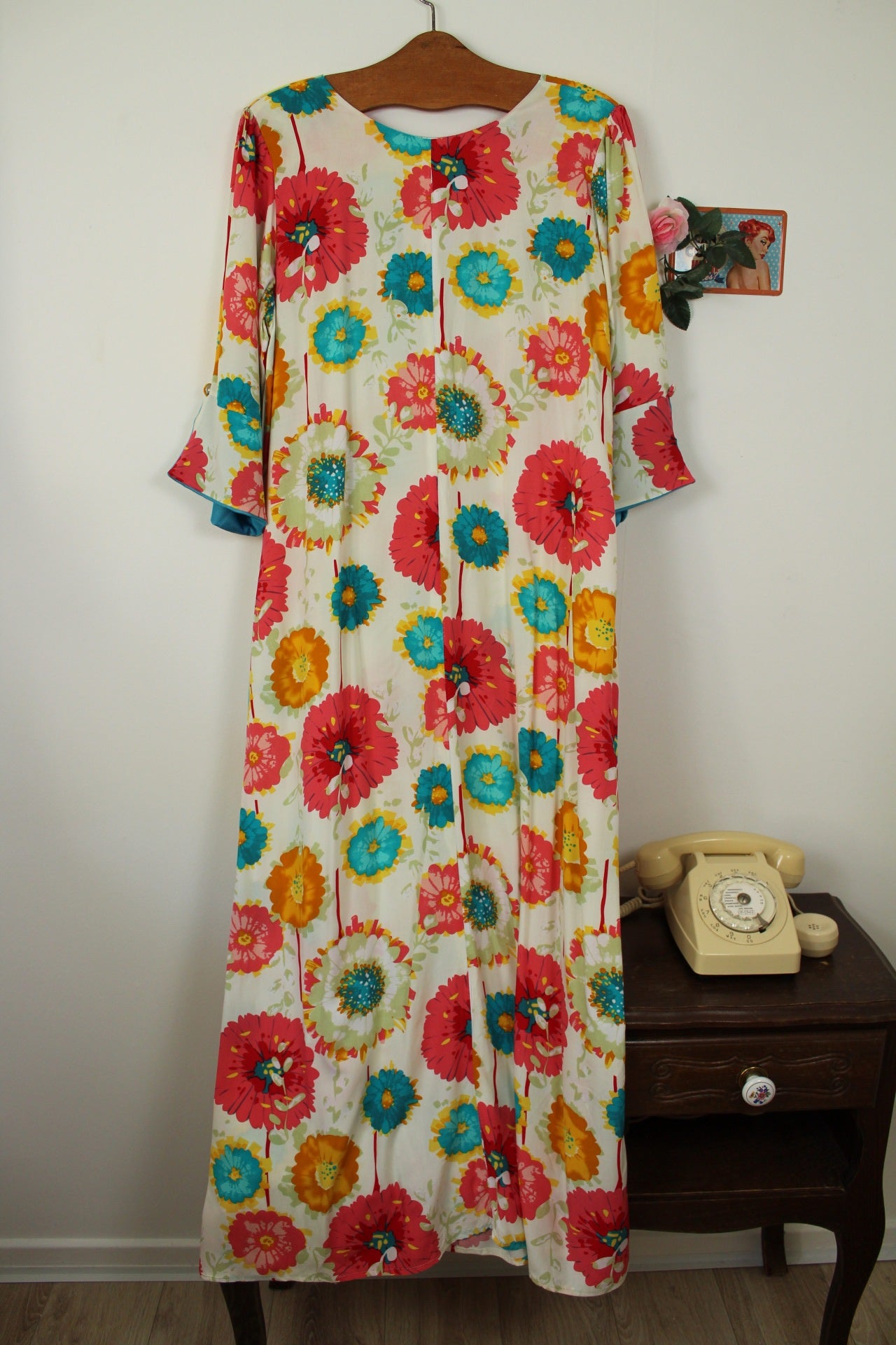 🌸🍒Robe vintage longue 70's hippie motif floral XXL coloré - T.42/44🍒🌸