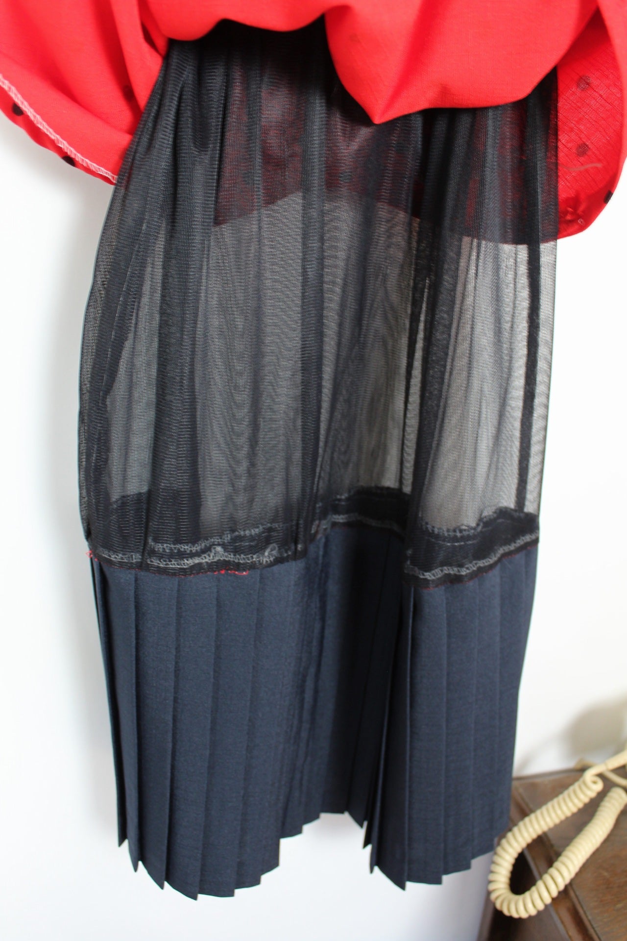 🌸🍒Robe vintage 80's rouge à pois - manches bouffantes & jupon intégré esprit 50's - Taille 38/40🍒🌸