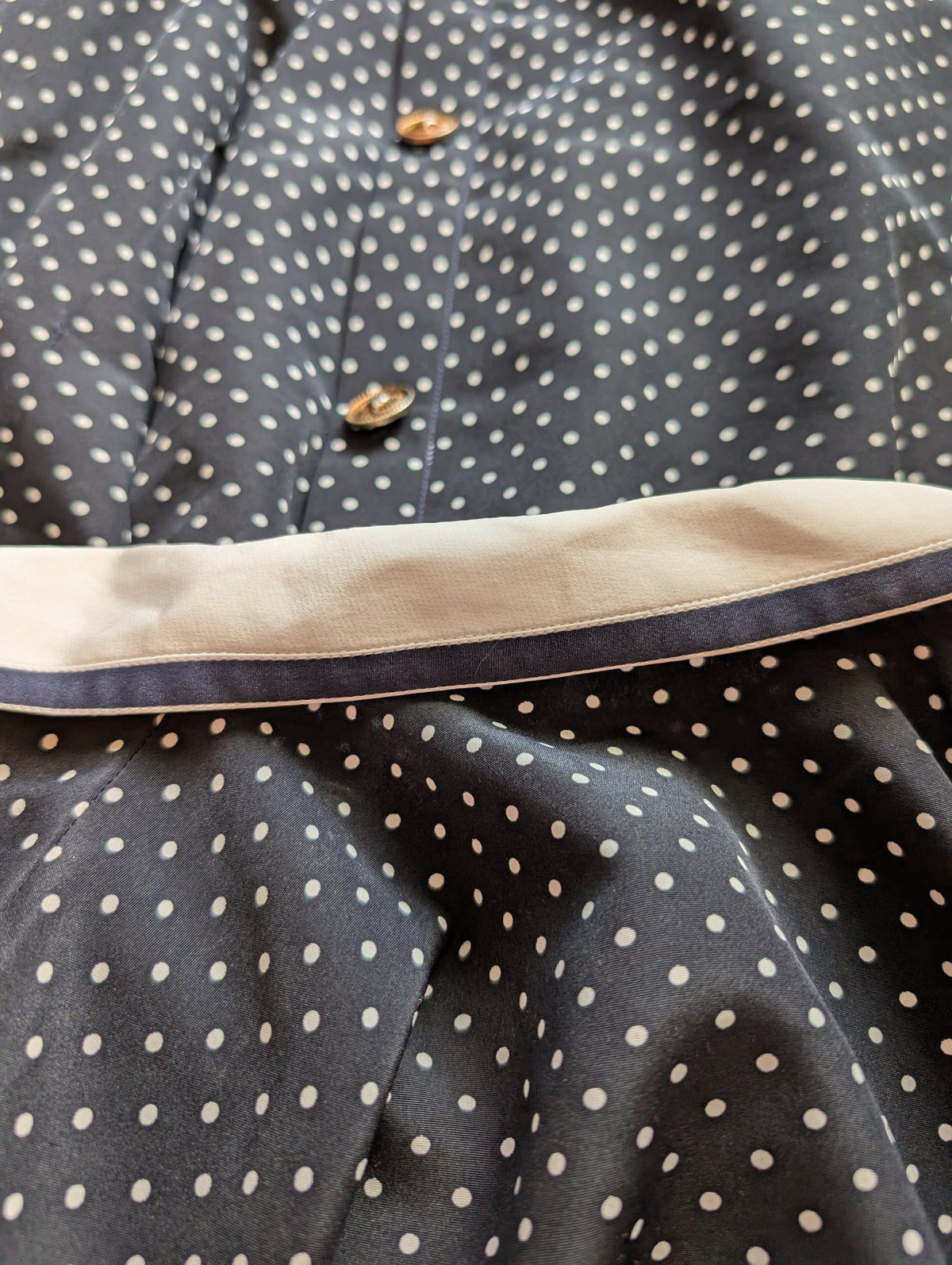 Robe années 80 bleu marine à pois pin-up Navy preppy vintage - Taille 40/42