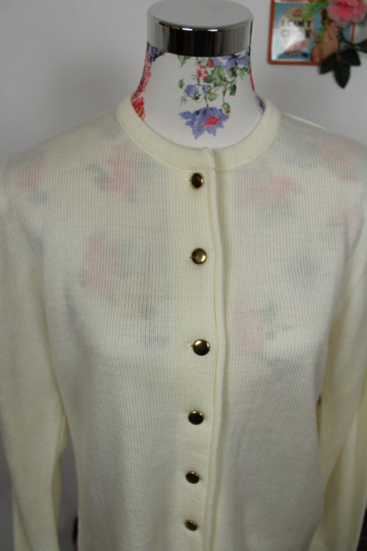 🍒🌸Pull cardigan écru vintage 80/90s - boutons dorés - Taille 38/40🌸🍒