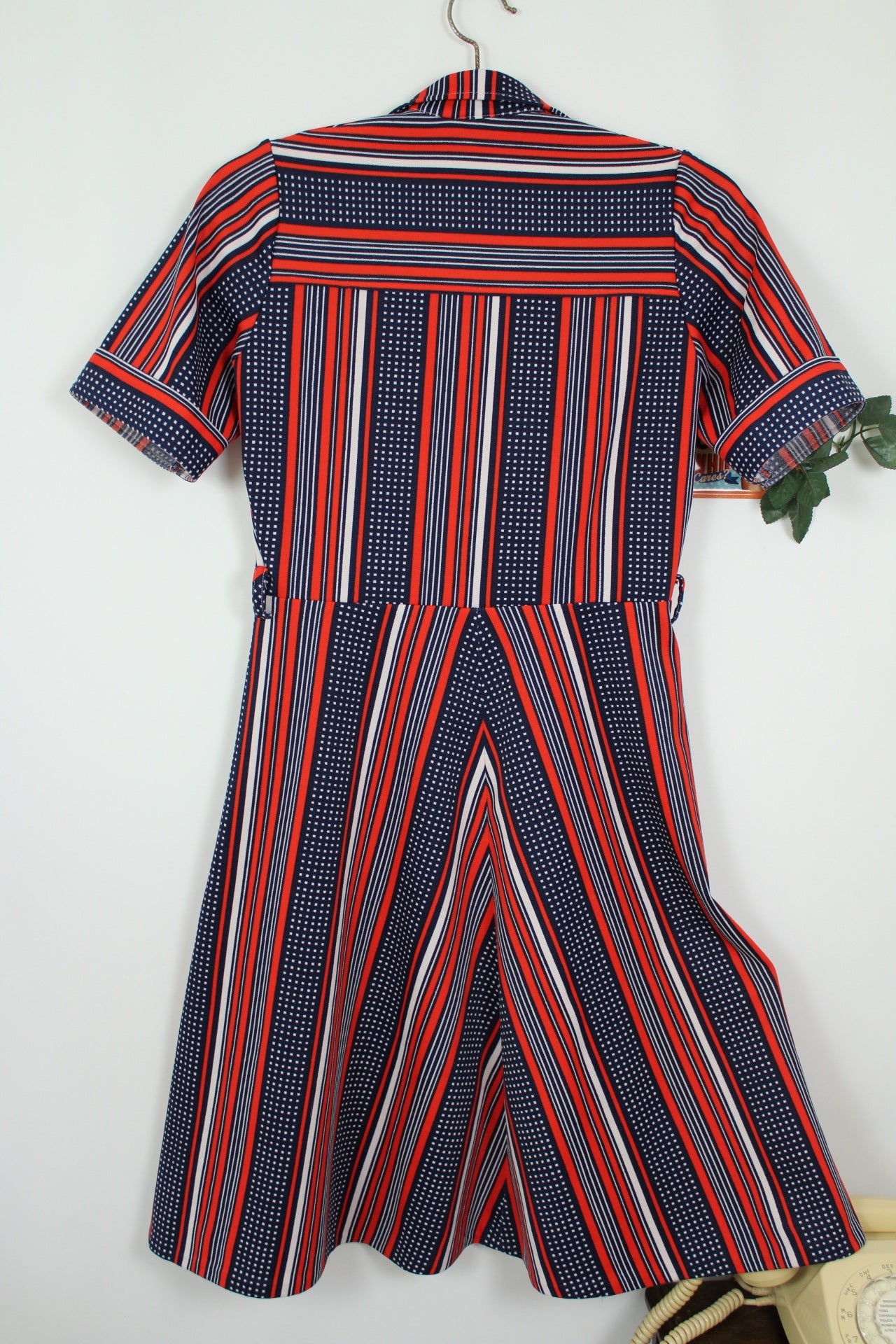🌸🍒Robe vintage 70's Navy pin-up chic - rayures rouge/marine & pois - Taille 38🍒🌸
