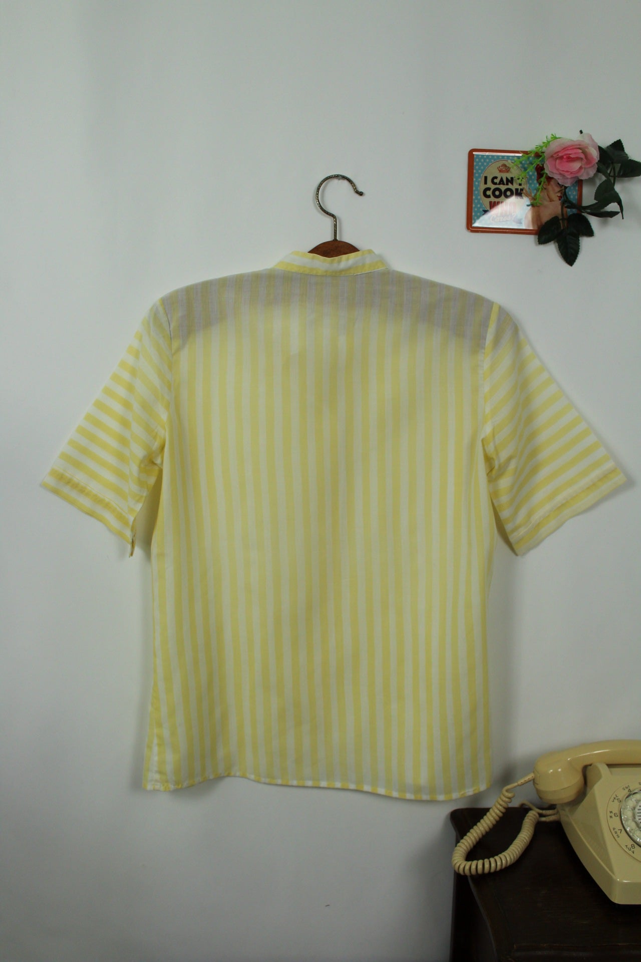 🌸🍒Chemisier jaune rayé vintage 80's col officier - T.38 ou petit 40🍒🌸