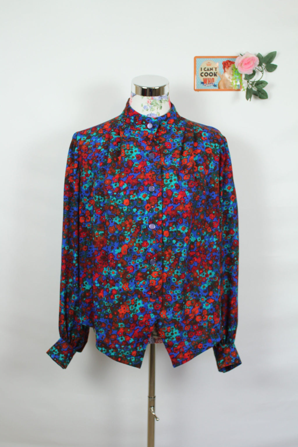 🌸Blouse vintage 80's fleurie rouge & bleue🍒