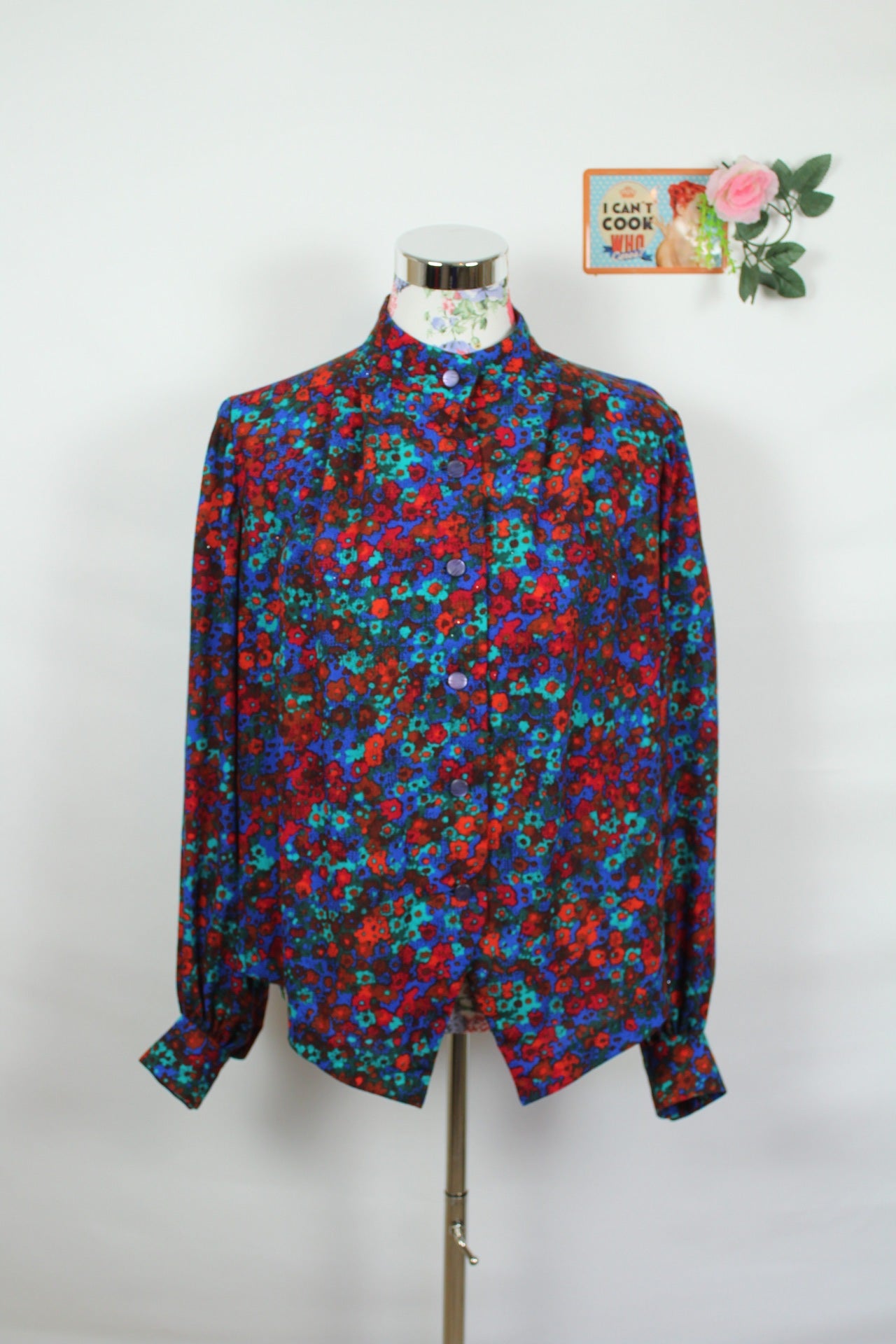 🌸Blouse vintage 80's fleurie rouge & bleue🍒
