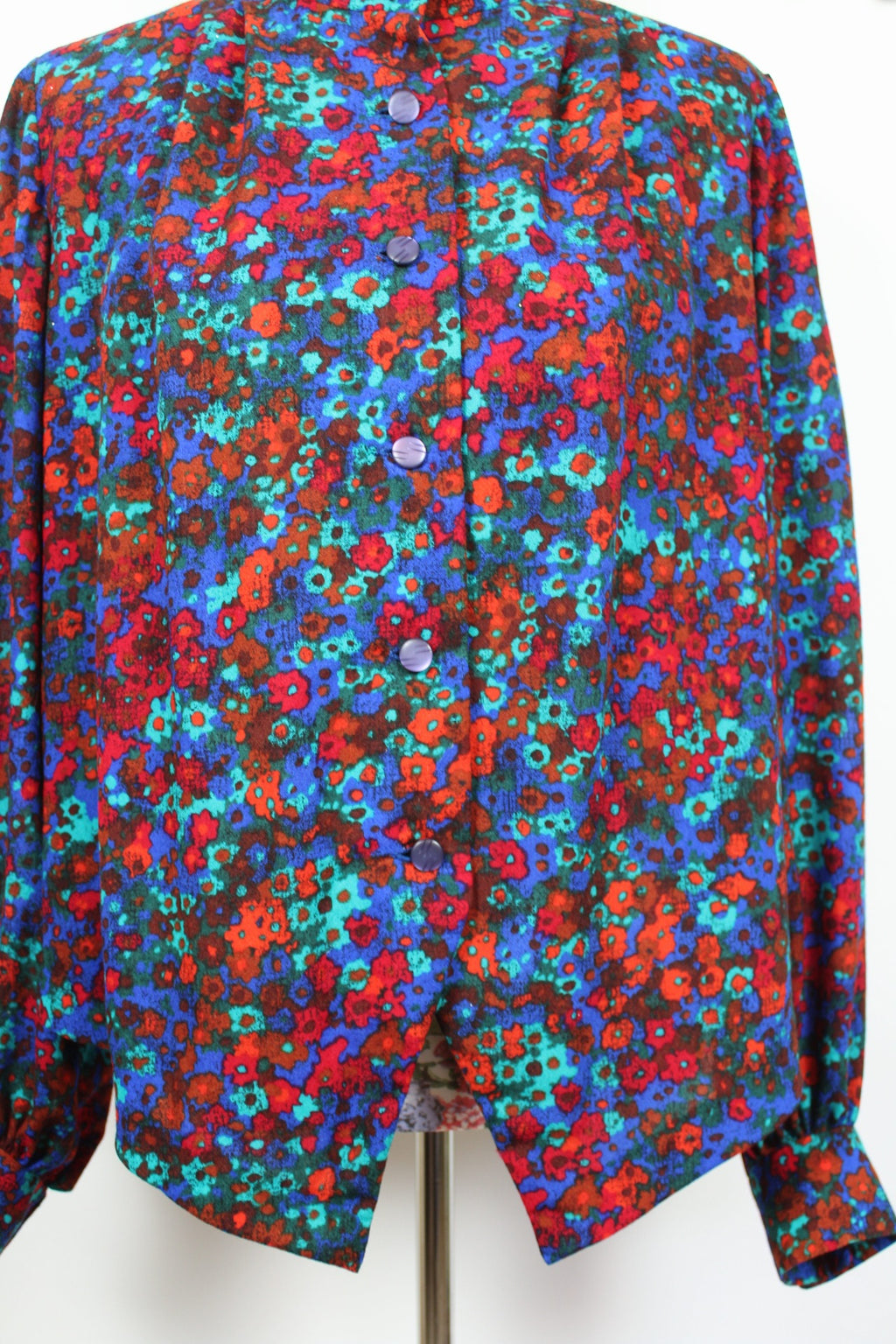 🌸Blouse vintage 80's fleurie rouge & bleue🍒