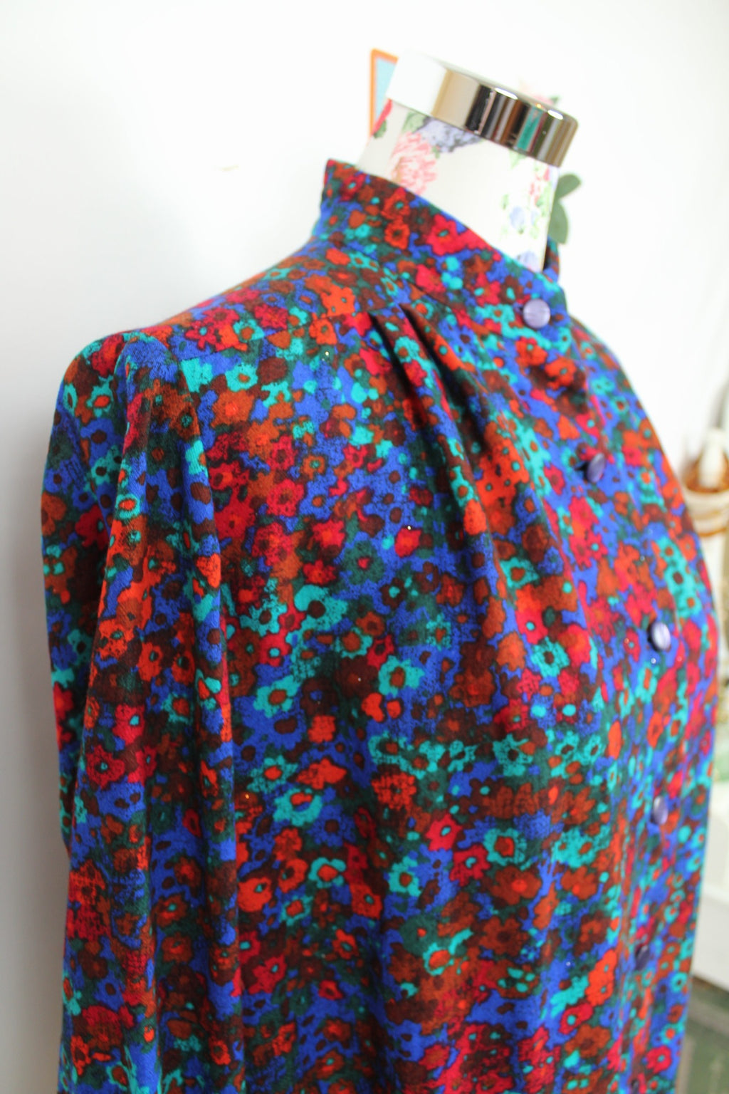 🌸Blouse vintage 80's fleurie rouge & bleue🍒