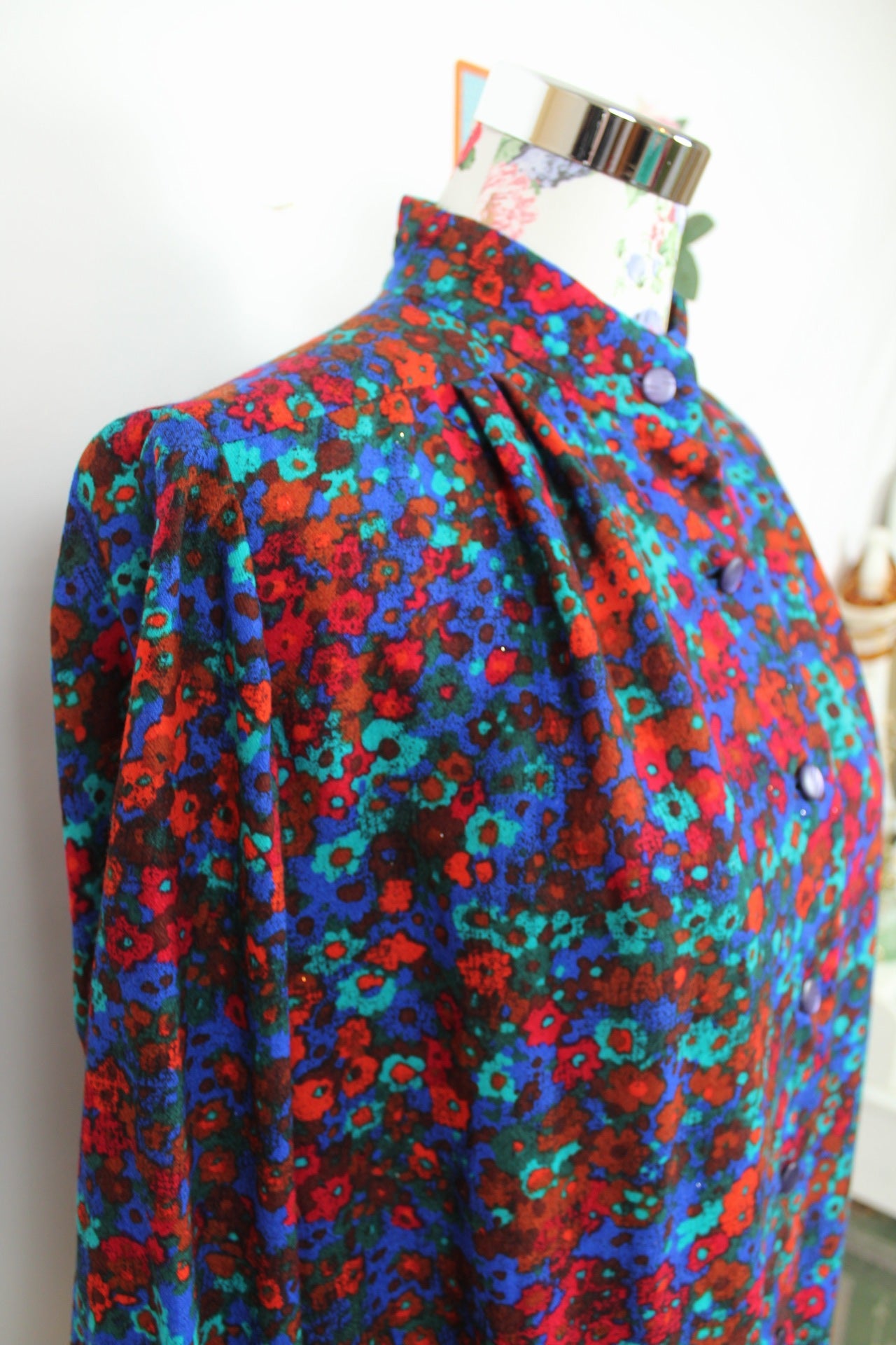 🌸Blouse vintage 80's fleurie rouge & bleue🍒