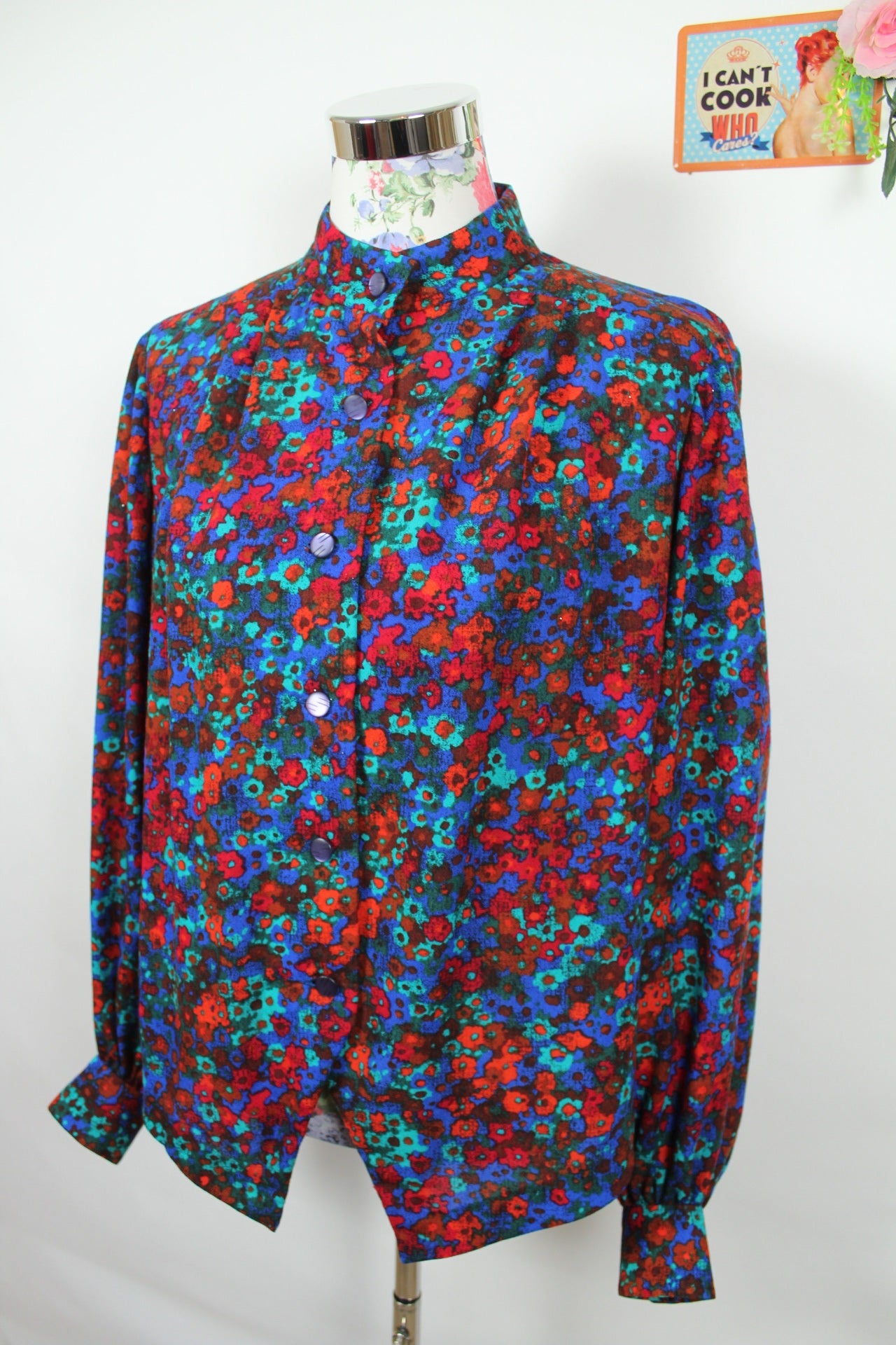 🌸Blouse vintage 80's fleurie rouge & bleue🍒