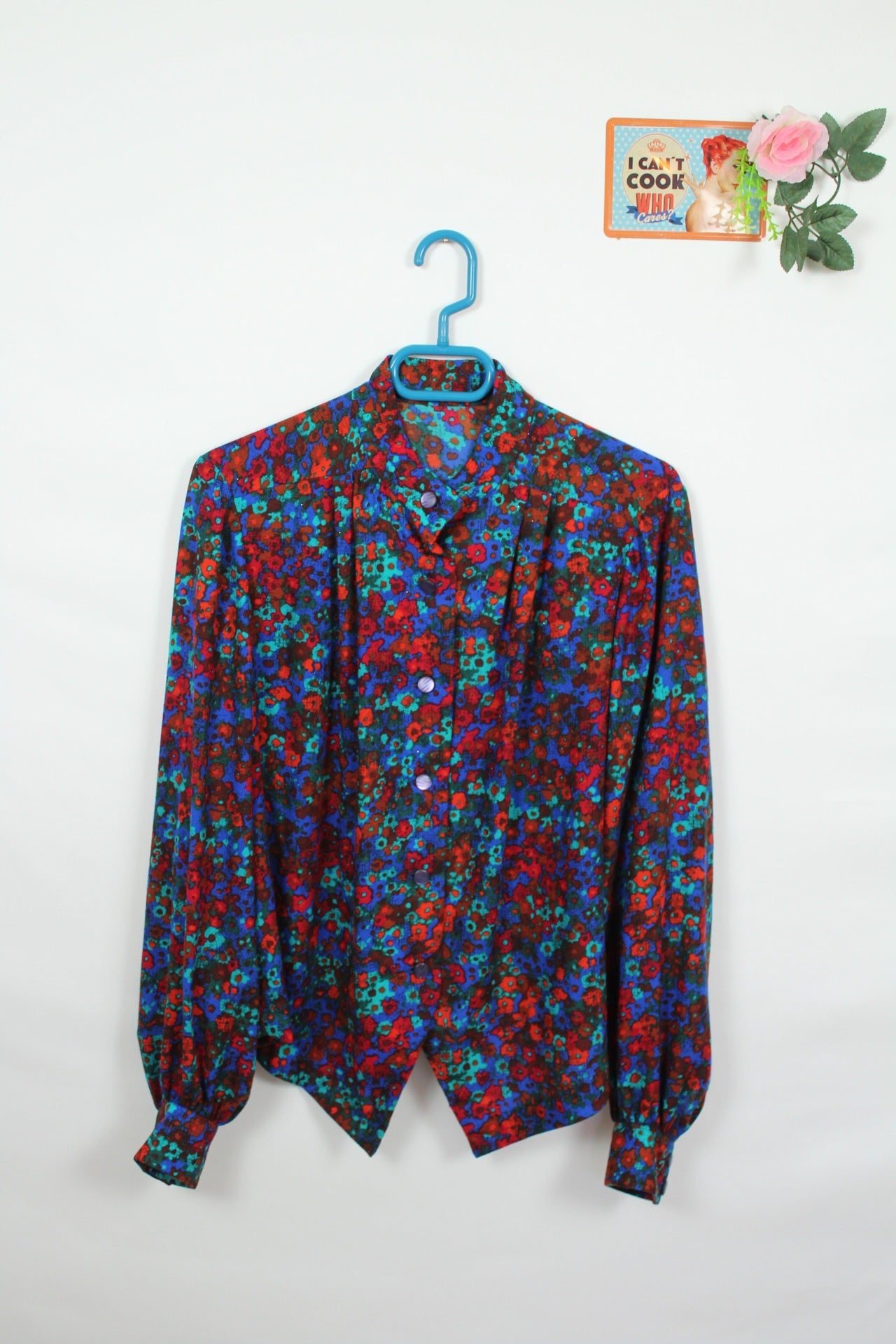 🌸Blouse vintage 80's fleurie rouge & bleue🍒