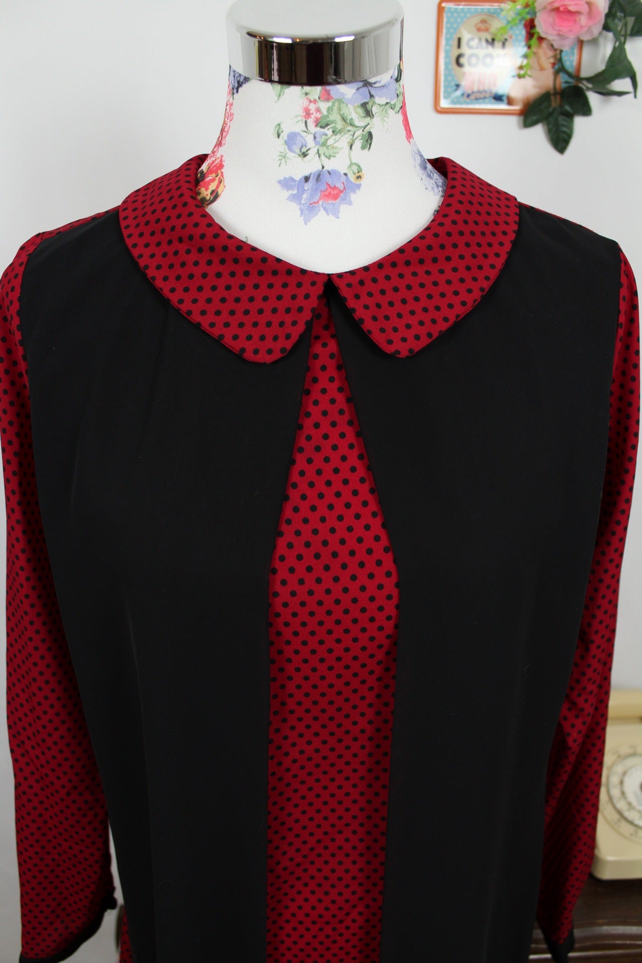 🍒🌸Robe vintage 80's pois rouge & noir - col claudine style pin-up rockabilly - Taille 38/40🌸🍒