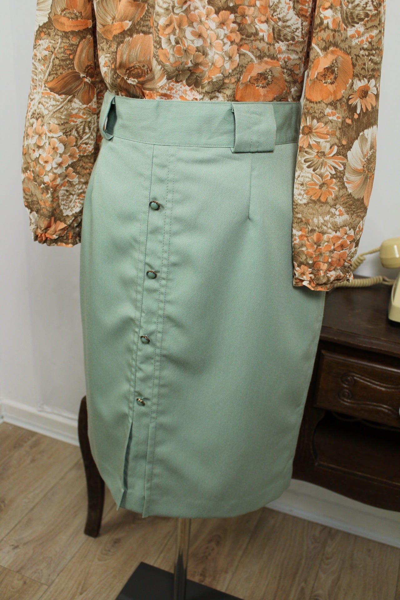 🌸🍒Jupe vintage 80's coupe crayon power dressing - vert d'eau - Taille 38🍒🌸