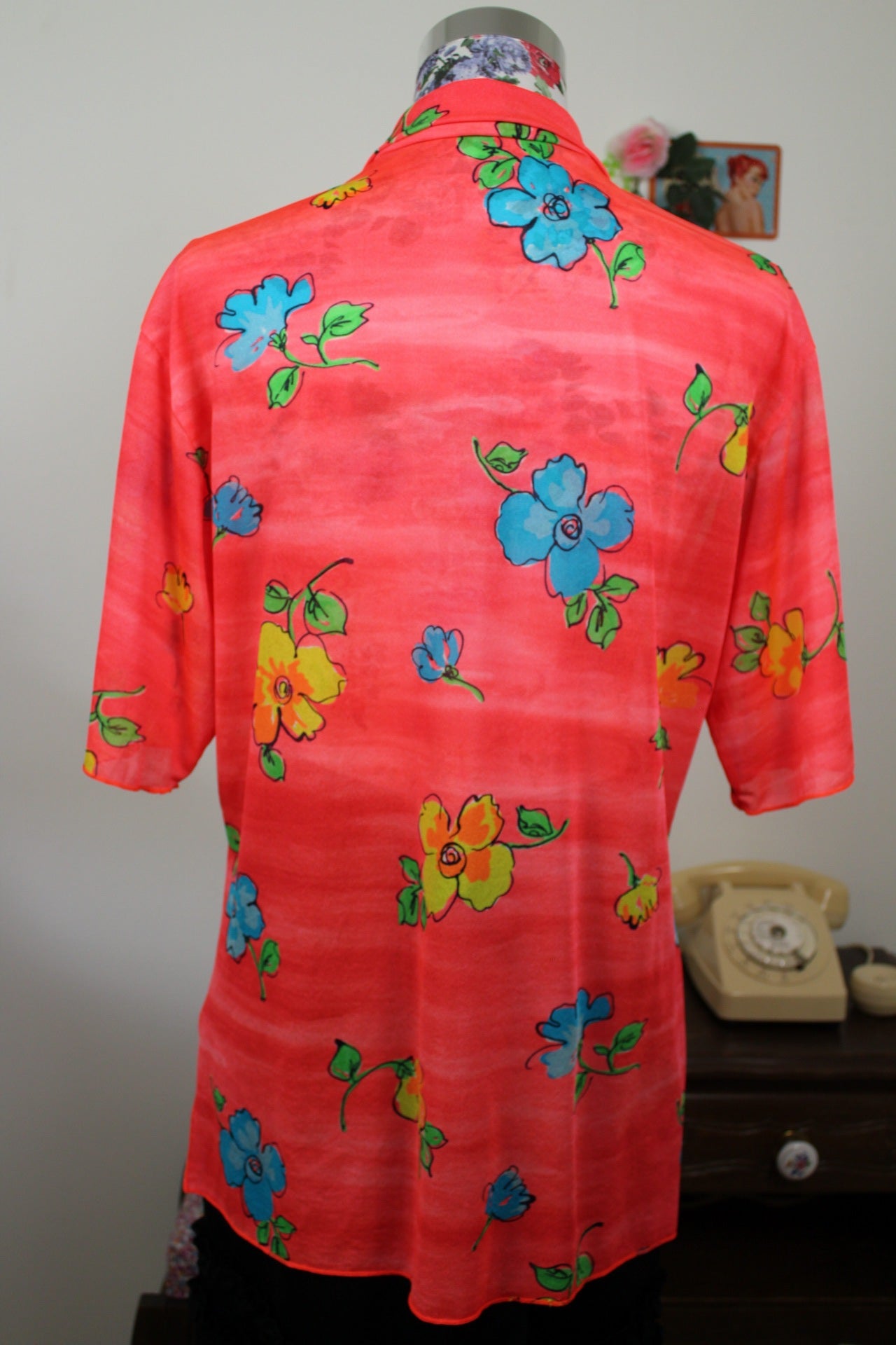 🌸🍒Chemise vintage 90's fleurs de Lys XXL tons chauds - Taille 38/40🍒🌸