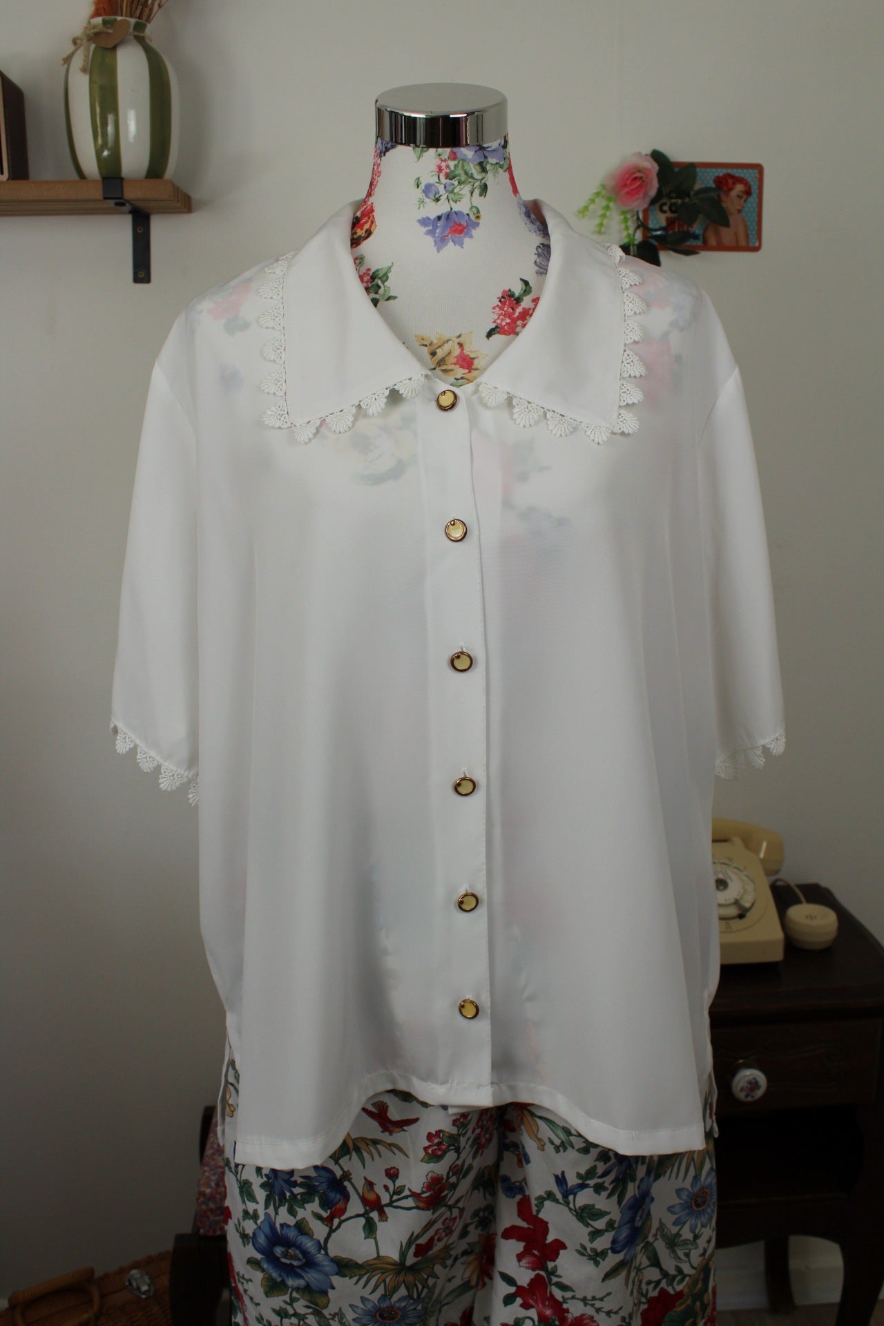 🌸🍒Chemise blanche vintage années 90 col brodé - Taille 48/50🍒🌸