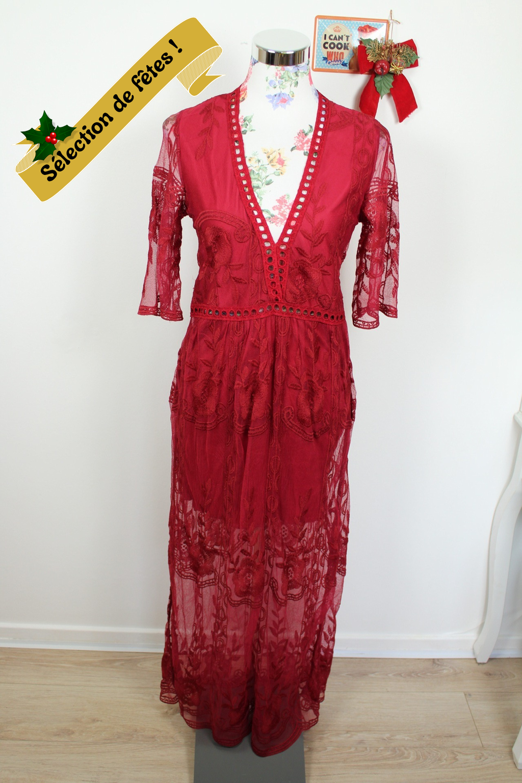 ✨ Robe longue bordeaux bohème ajourée ✨